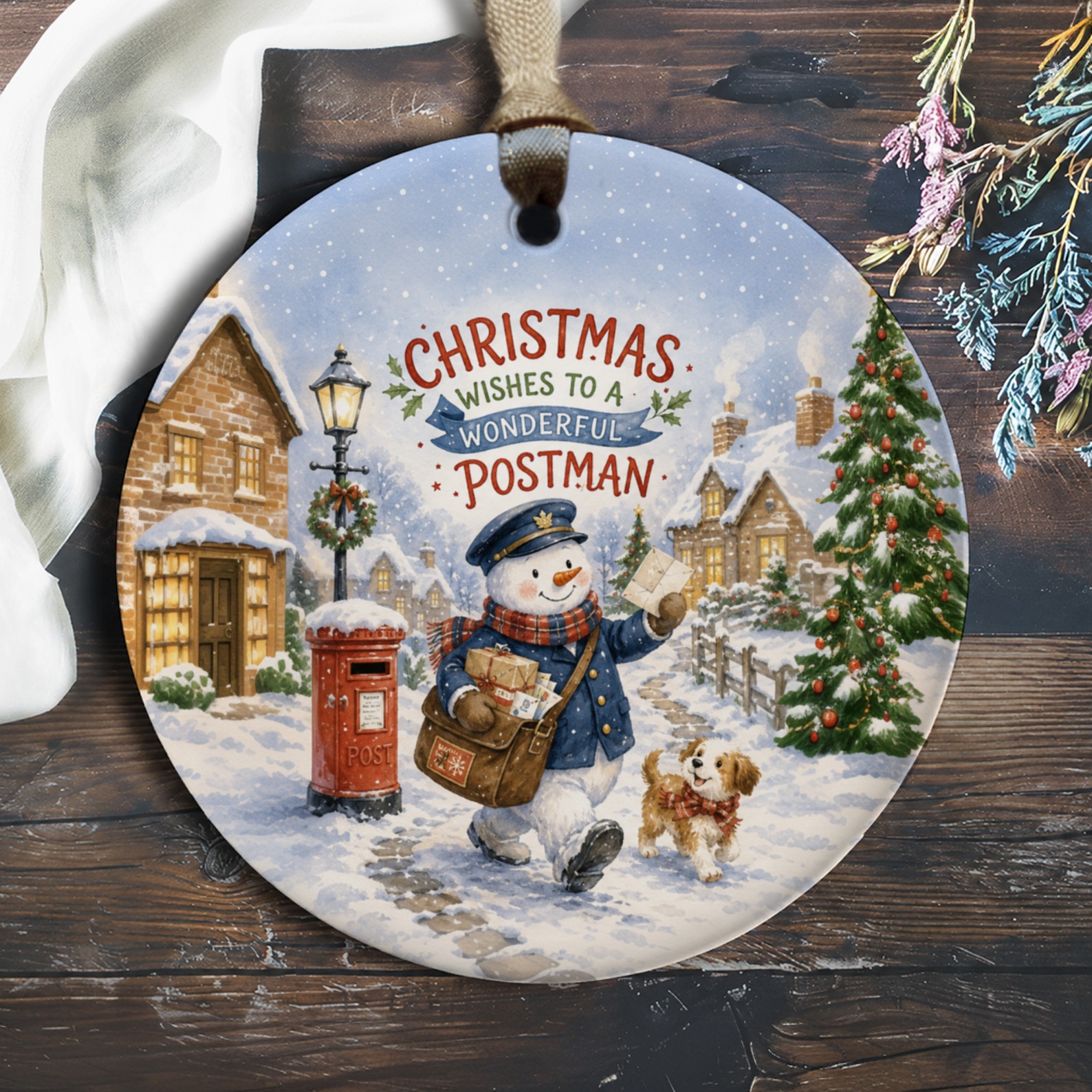 Christmas Wishes To A Wonderful Postman Ornament Snowman Postman Scene Holiday Decor Gift For Mail Carrier Winter Decoration O536