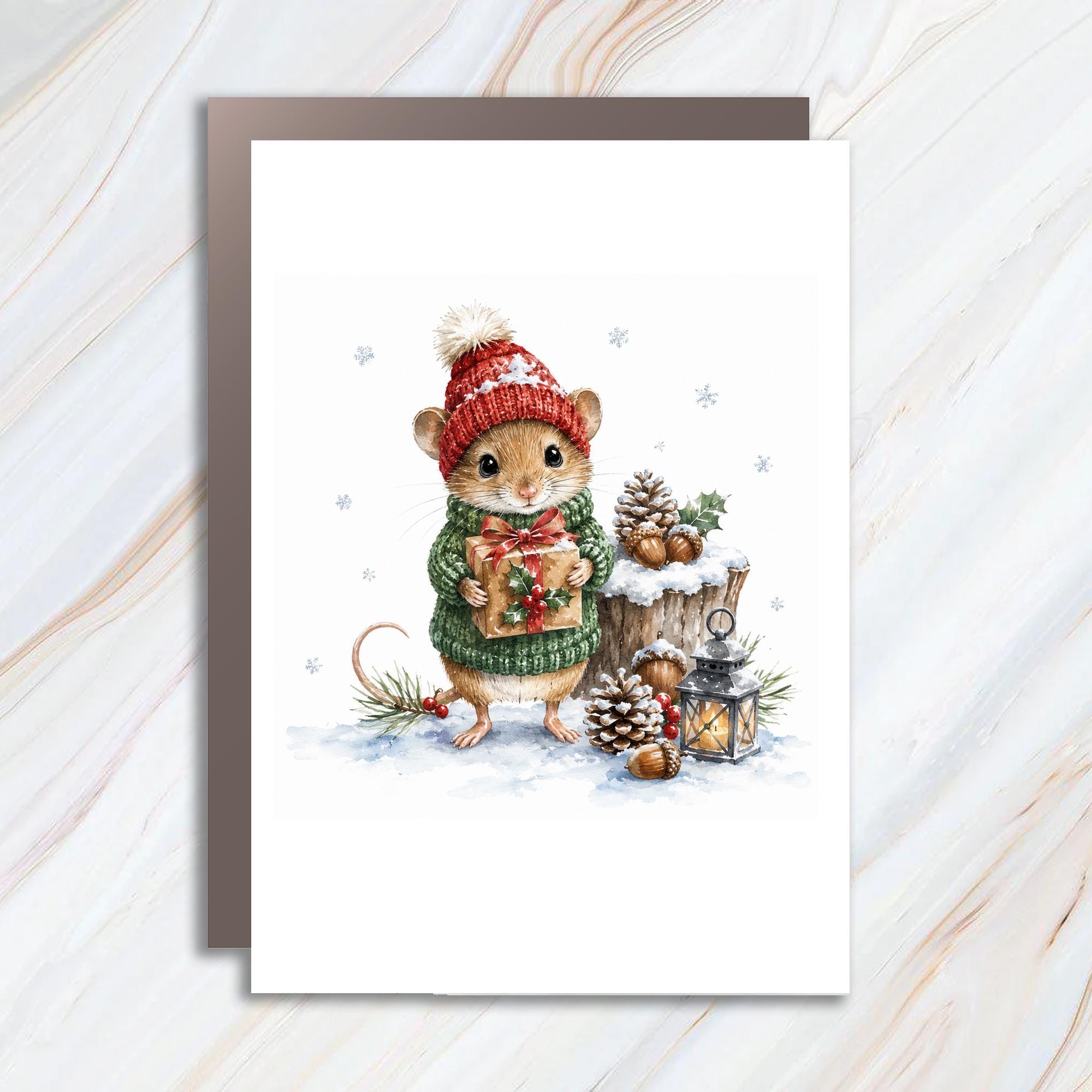 Cute Mouse Christmas Card Winter Holiday Greeting Card Adorable Animal Illustration For Kids Family Festive Season C994