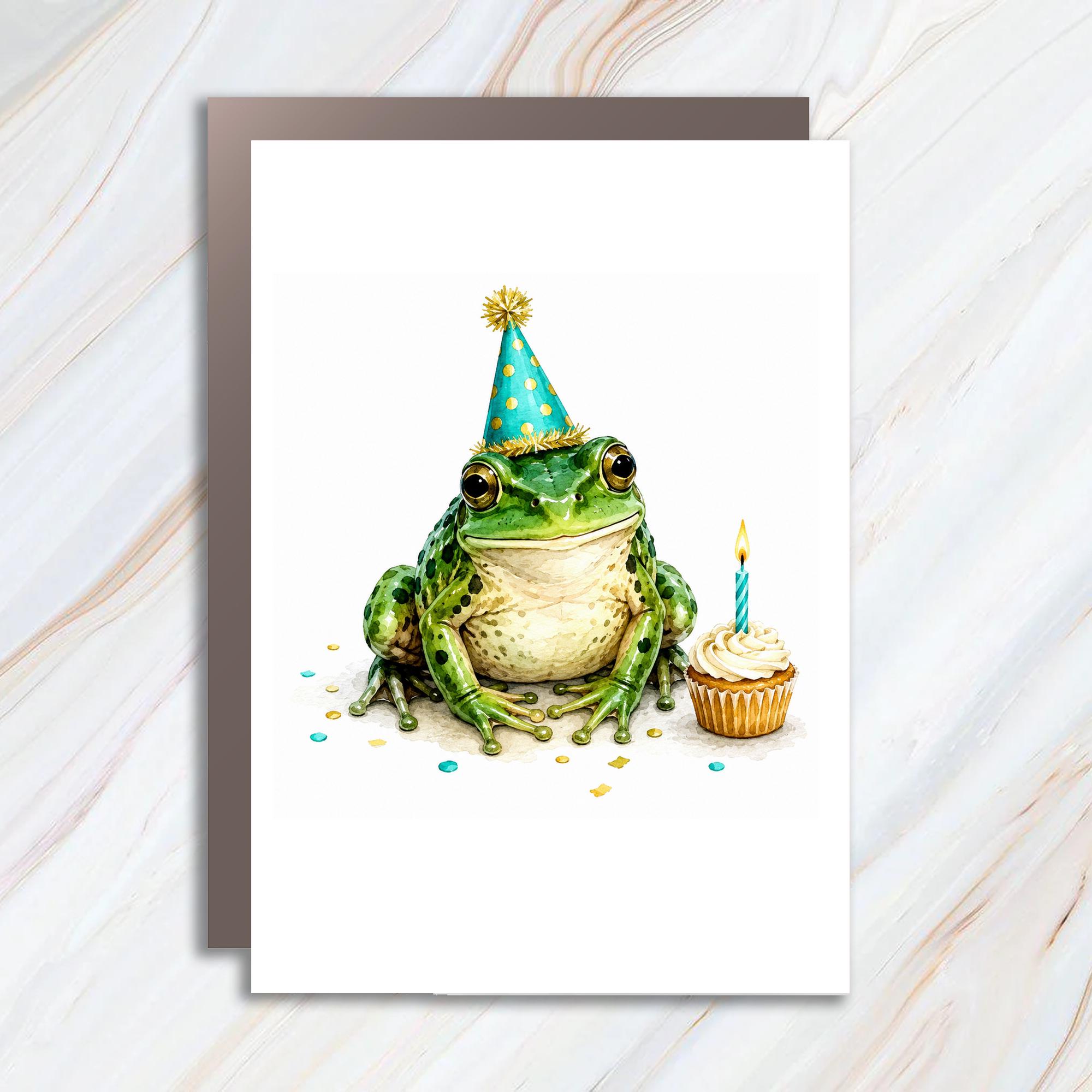 Frog Birthday Card Cute Animal Greeting Card With Party Hat Cupcake For Kids Fun Celebration Card For Her Him C1001