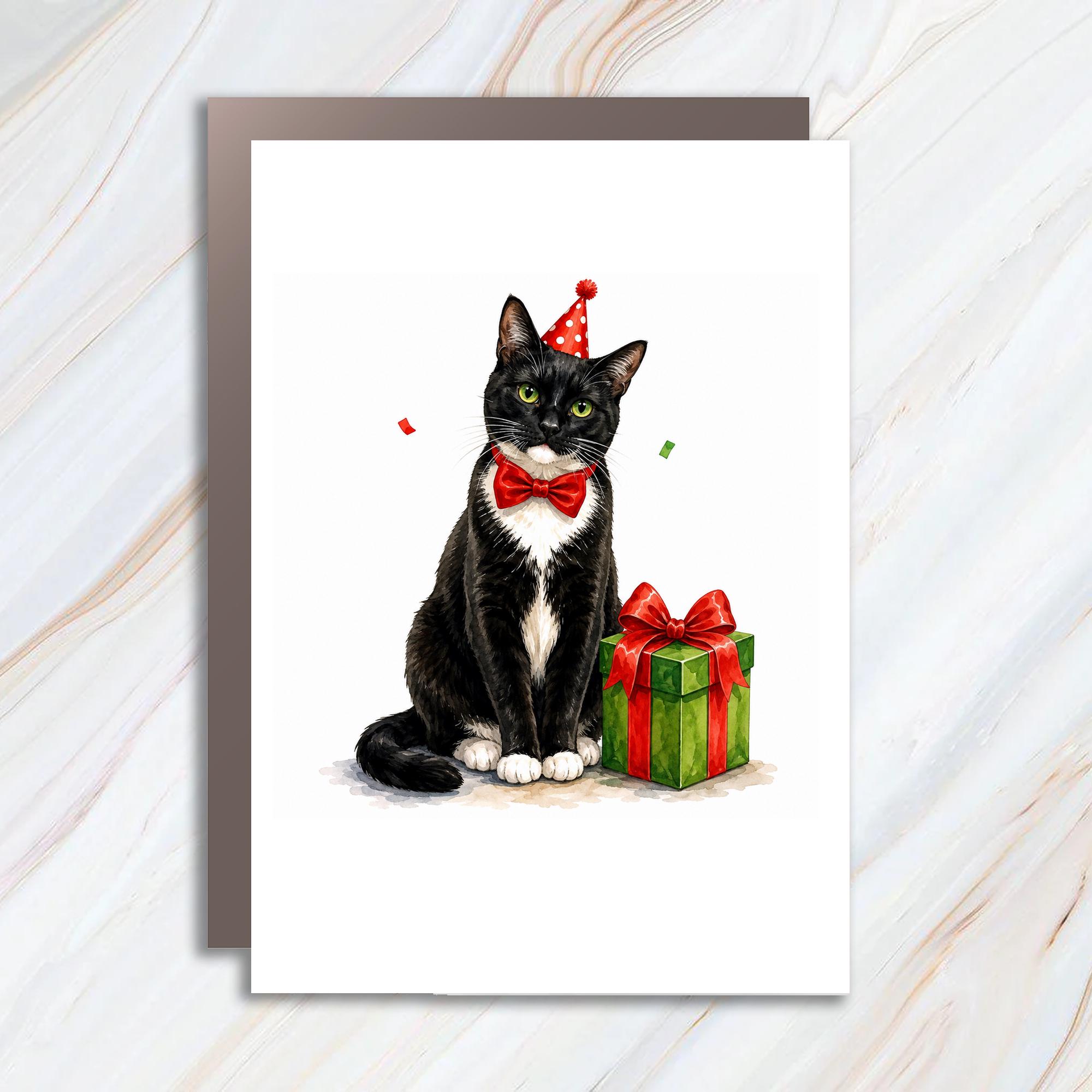 Cat Birthday Card Cute Party Hat Gift Box Greeting Card For Cat Lover Animal Lover Celebration Card Fun Festive C1002