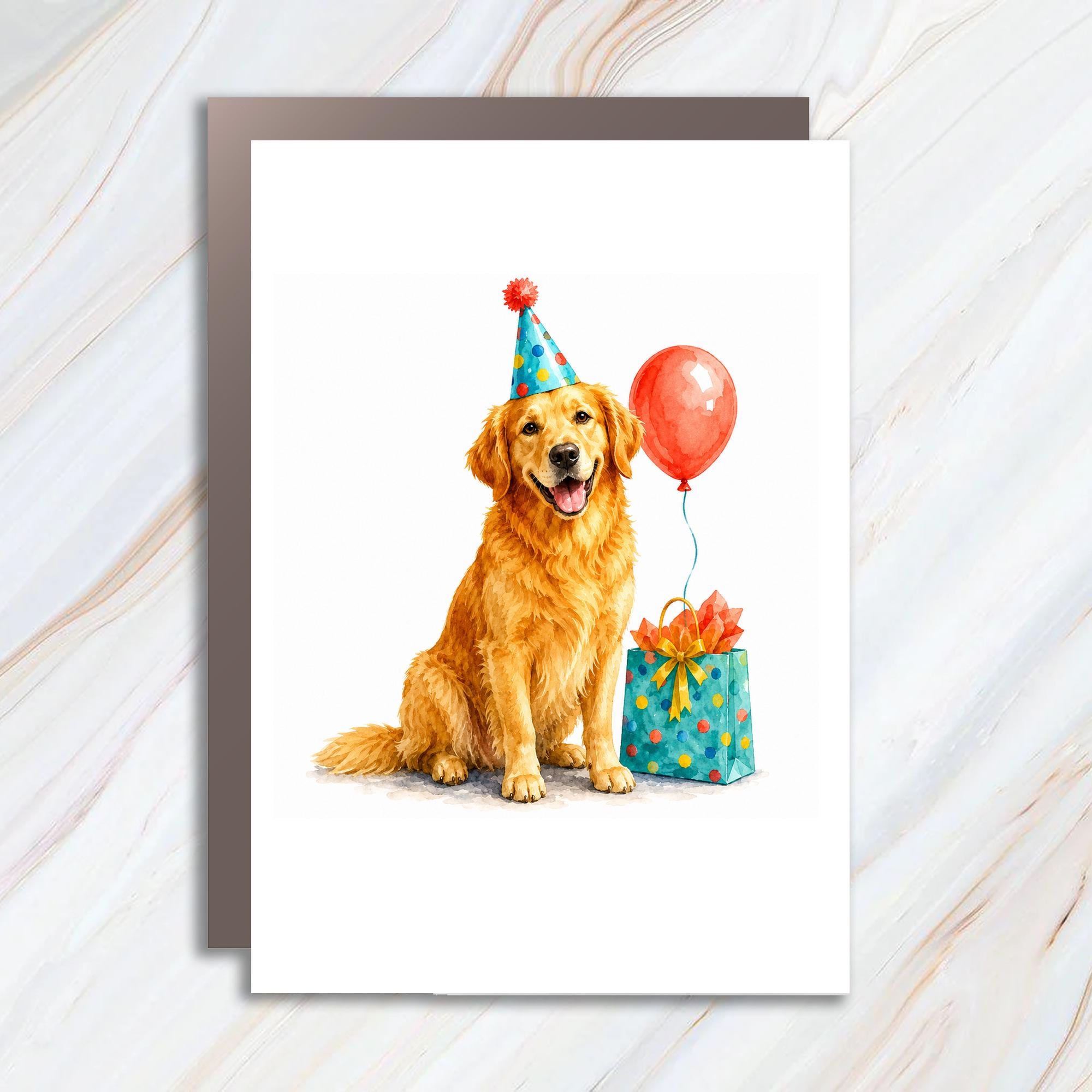 Golden Retriever Birthday Card Cute Dog Party Hat Balloon Greeting Card For Dog Lover Celebration Animal Art C1003