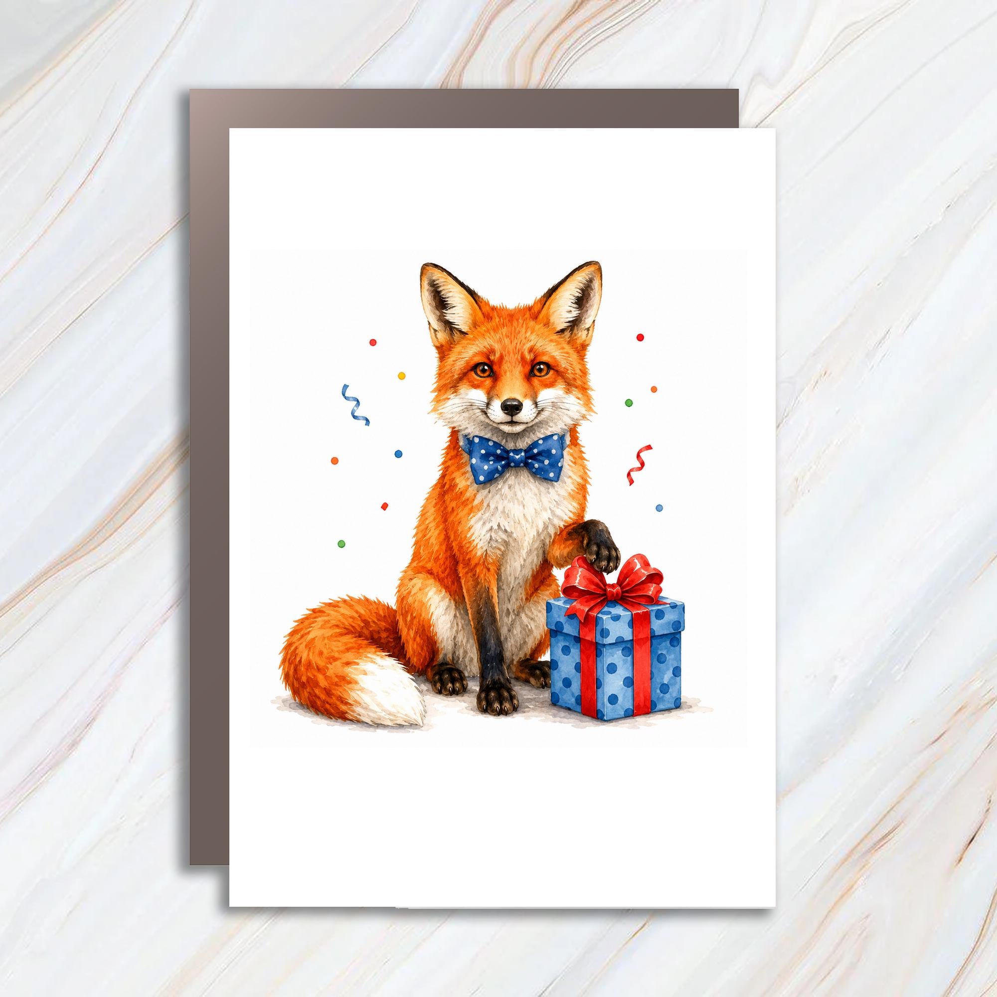 Fox With Gift Box Cute Animal Blank Greeting Card For Kids Birthday Card Watercolor Illustration For Animal Lover C1005