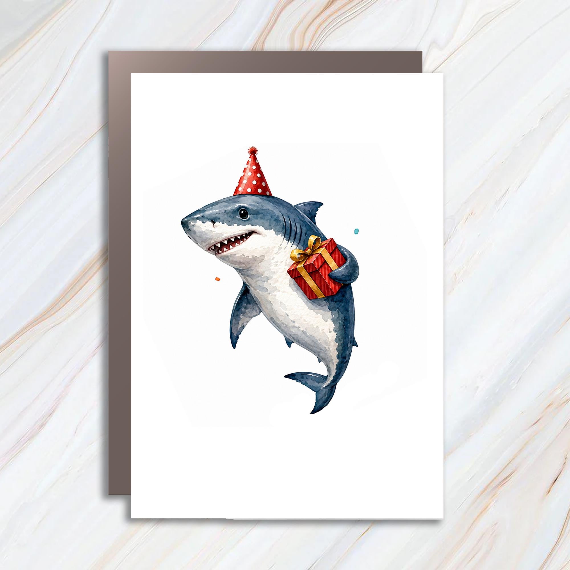 Shark Birthday Card Cute Animal Greeting Card Party Hat Gift For Kids Fun Celebration Card Ocean Lover C1000