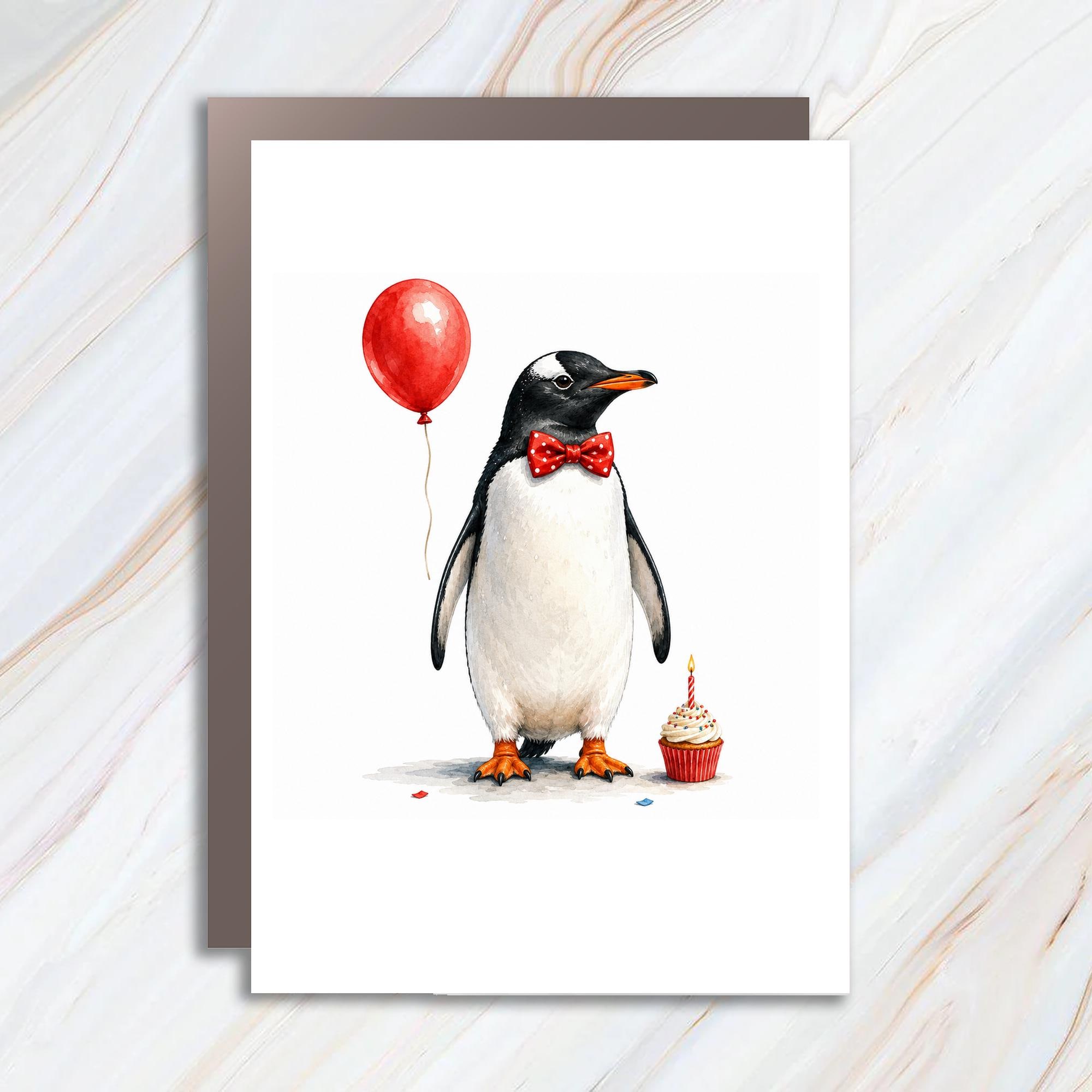 Penguin Birthday Card Cute Animal Greeting Card With Balloon And Cupcake For Kids Fun Celebration Card For Animal Lovers C1004