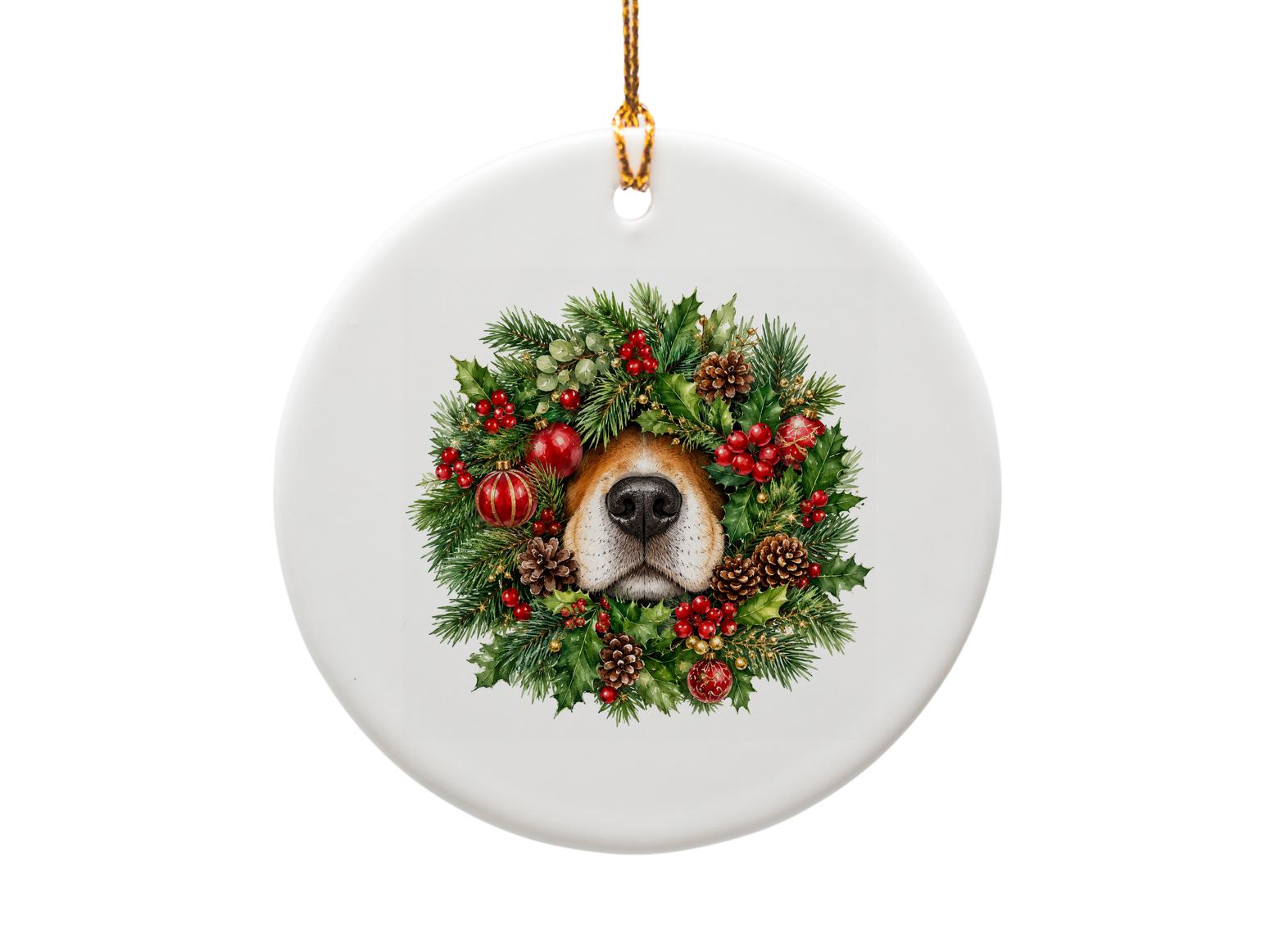 Dog In Christmas Wreath Ornament Holiday Decor Cute Pet Lover Gift Festive Pinecone Holly Berry Decoration For Dog Owners O1010