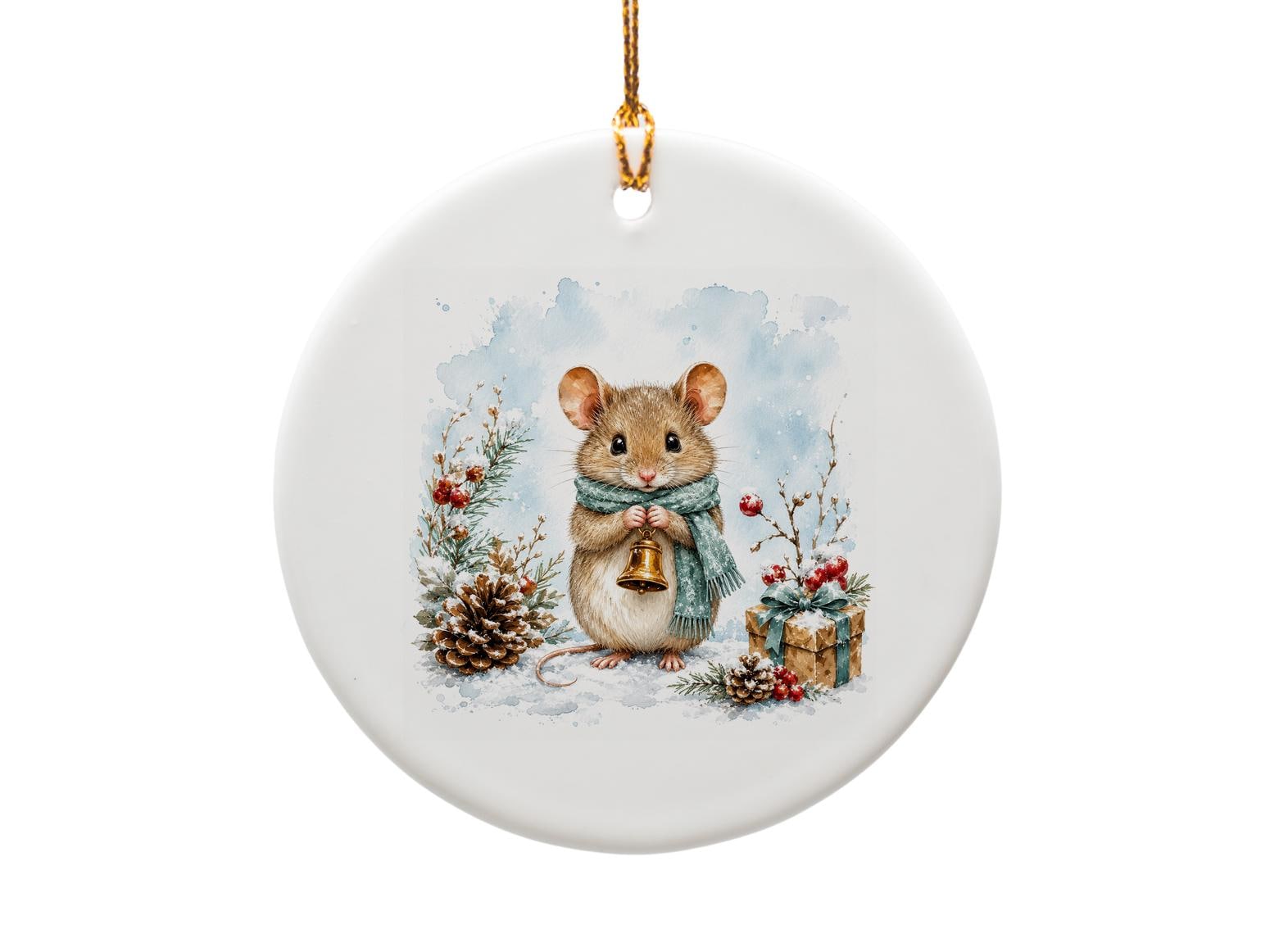 Cute Mouse With Bell Christmas Ornament Winter Holiday Decor Adorable Animal Ornament Gift For Her Woodland Theme O1017