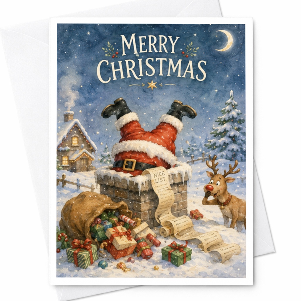 Merry Christmas Funny Santa Card Christmas Greeting Card Holiday Reindeer Gifts Cute Festive Card For Family C4525