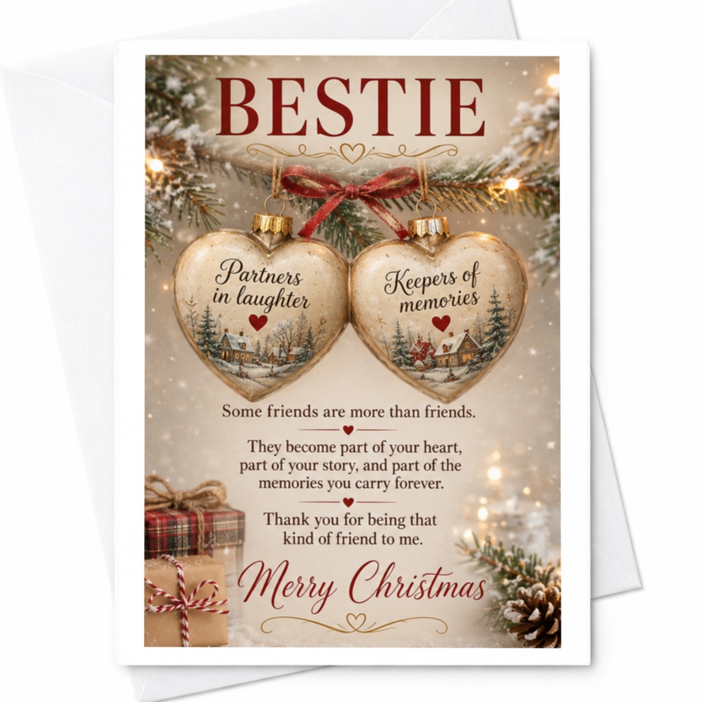Bestie Partners In Laughter Keepers Of Memories Christmas Card For Friend Heartfelt Holiday Greeting Card Sentimental Xmas Card C4533