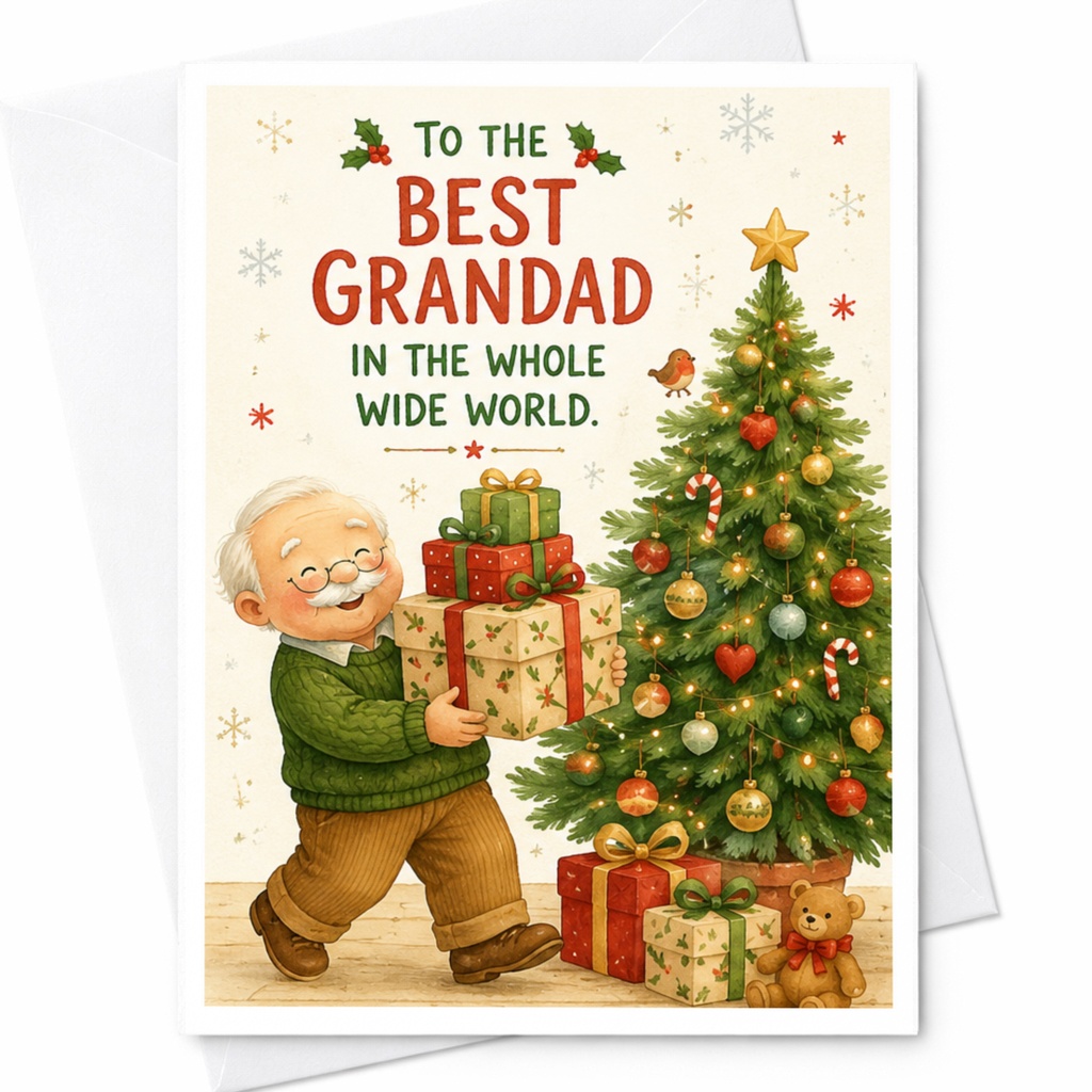 To The Best Grandad In The Whole Wide World Christmas Card For Grandfather Cute Holiday Greeting Card Festive Xmas Card C4535