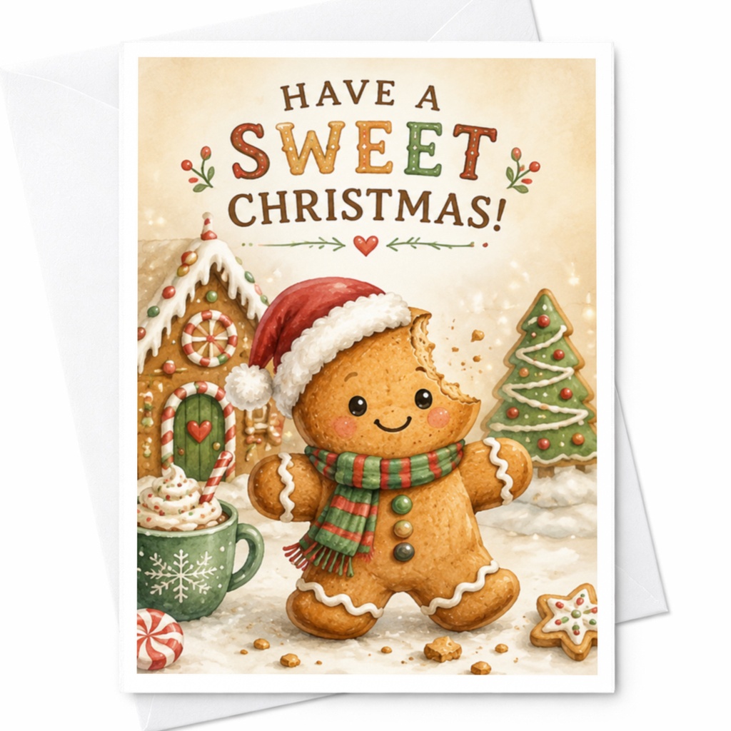 Have A Sweet Christmas! Cute Gingerbread Man Christmas Card Holiday Greeting Card Festive Xmas Card For Family Friends C4536