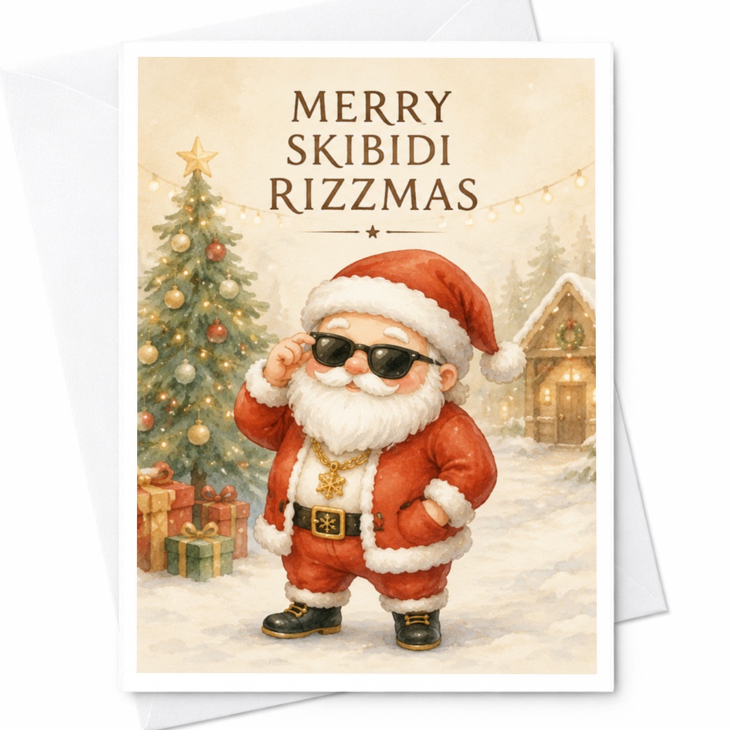 Merry Skibidi Rizzmas Funny Christmas Card Santa With Sunglasses Holiday Greeting Card For Friends Family Cute Festive C4542