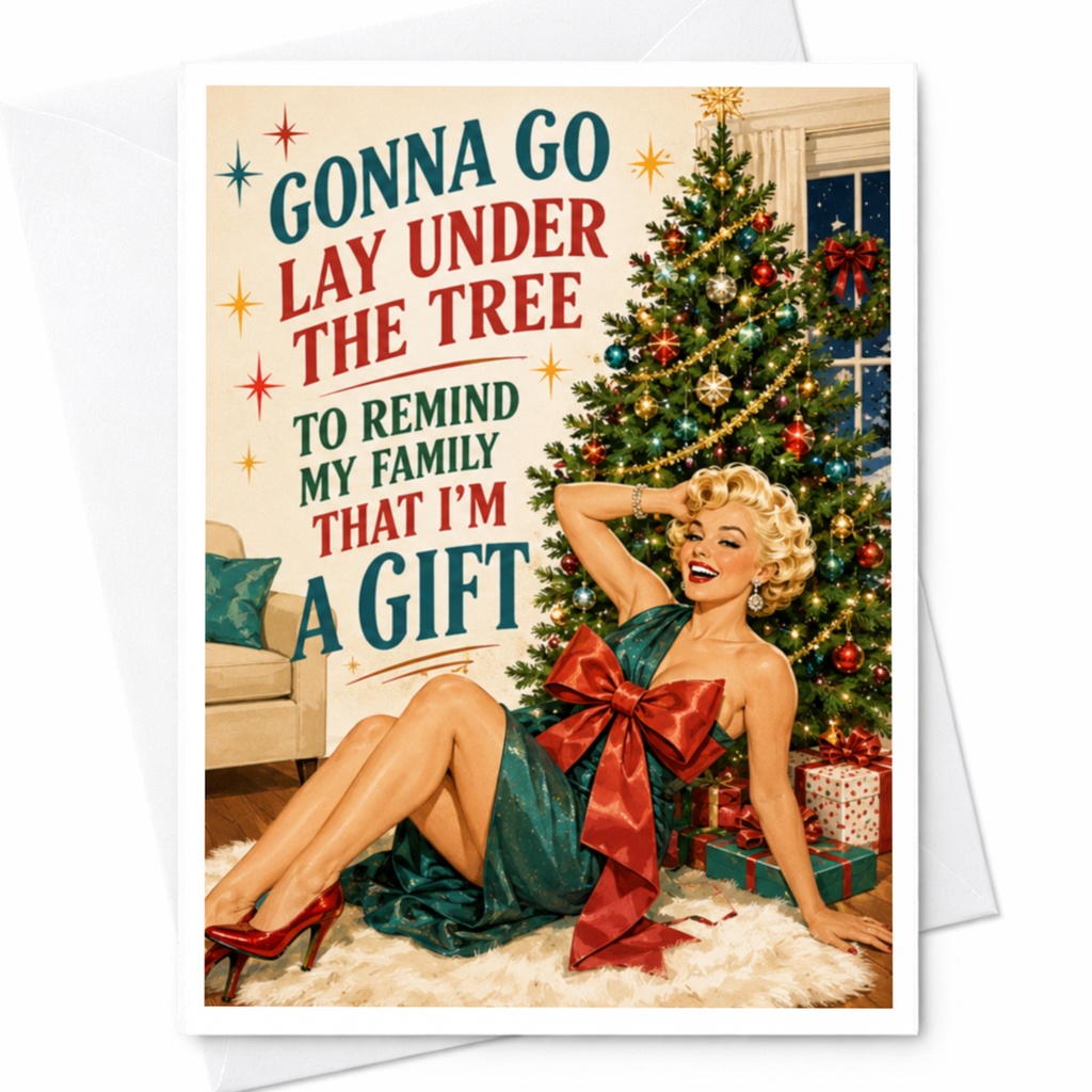 Gonna Go Lay Under The Tree To Remind My Family That I'm A Gift Funny Christmas Card Retro Holiday Greeting Card For Family C4545