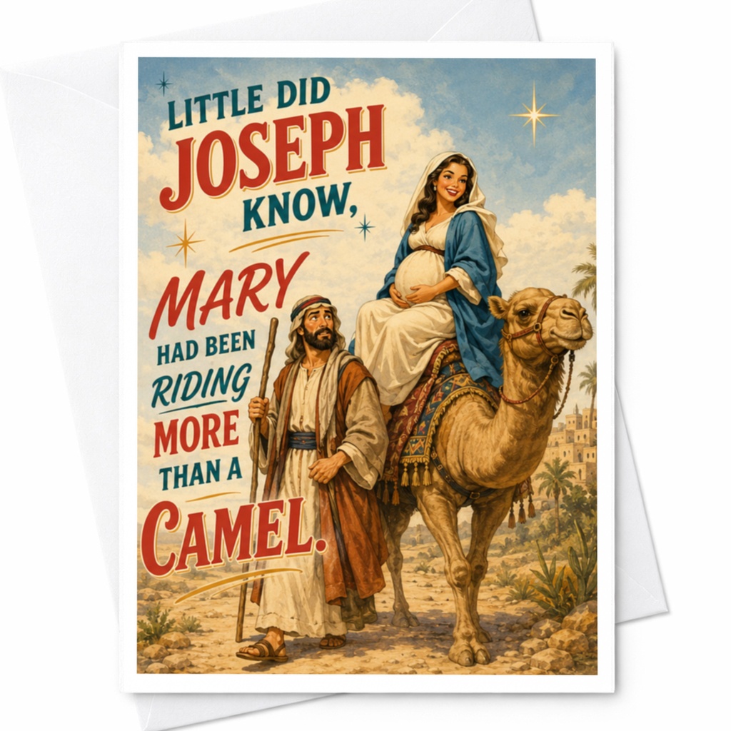 Little Did Joseph Know, Mary Had Been Riding More Than A Camel. Funny Christmas Card Holiday Greeting Card For Family C4547