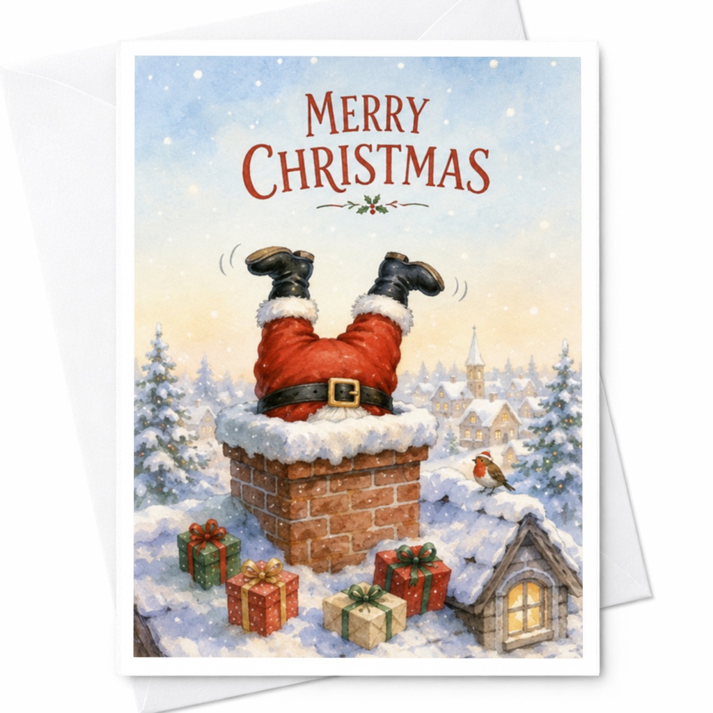 Merry Christmas Santa Stuck In Chimney Card Funny Holiday Greeting Card Festive Xmas Card For Family Friends C4524