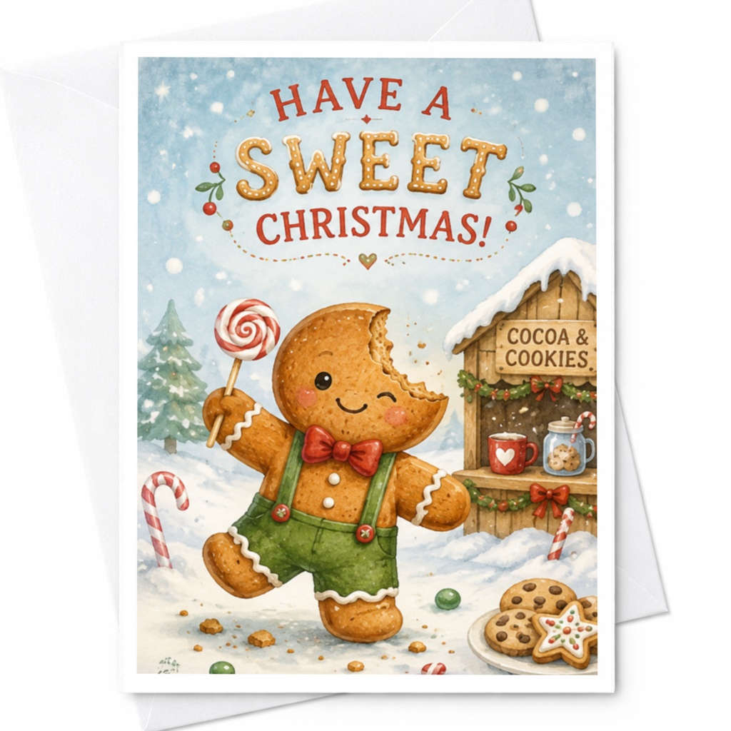 Have A Sweet Christmas! Cute Gingerbread Man Christmas Card Holiday Greeting Card For Grandpa Grandma Family Festive Fun C4537