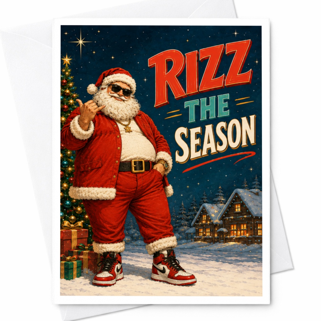 Rizz The Season Funny Christmas Card Santa With Sneakers Holiday Greeting Card For Friends Family Cool Xmas Card C4550