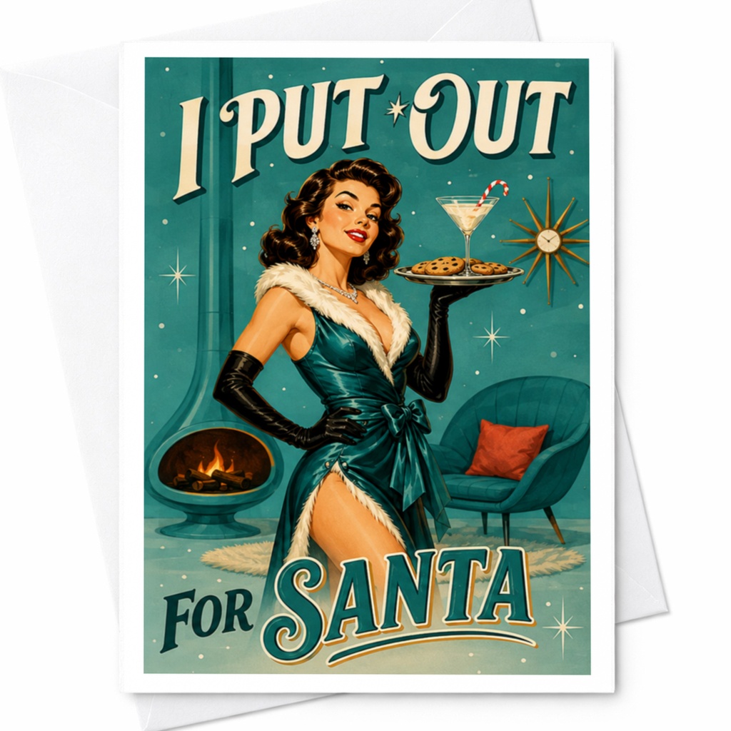 I Put Out For Santa Funny Christmas Card Retro Holiday Greeting Card For Her Vintage Style Festive Card C4554