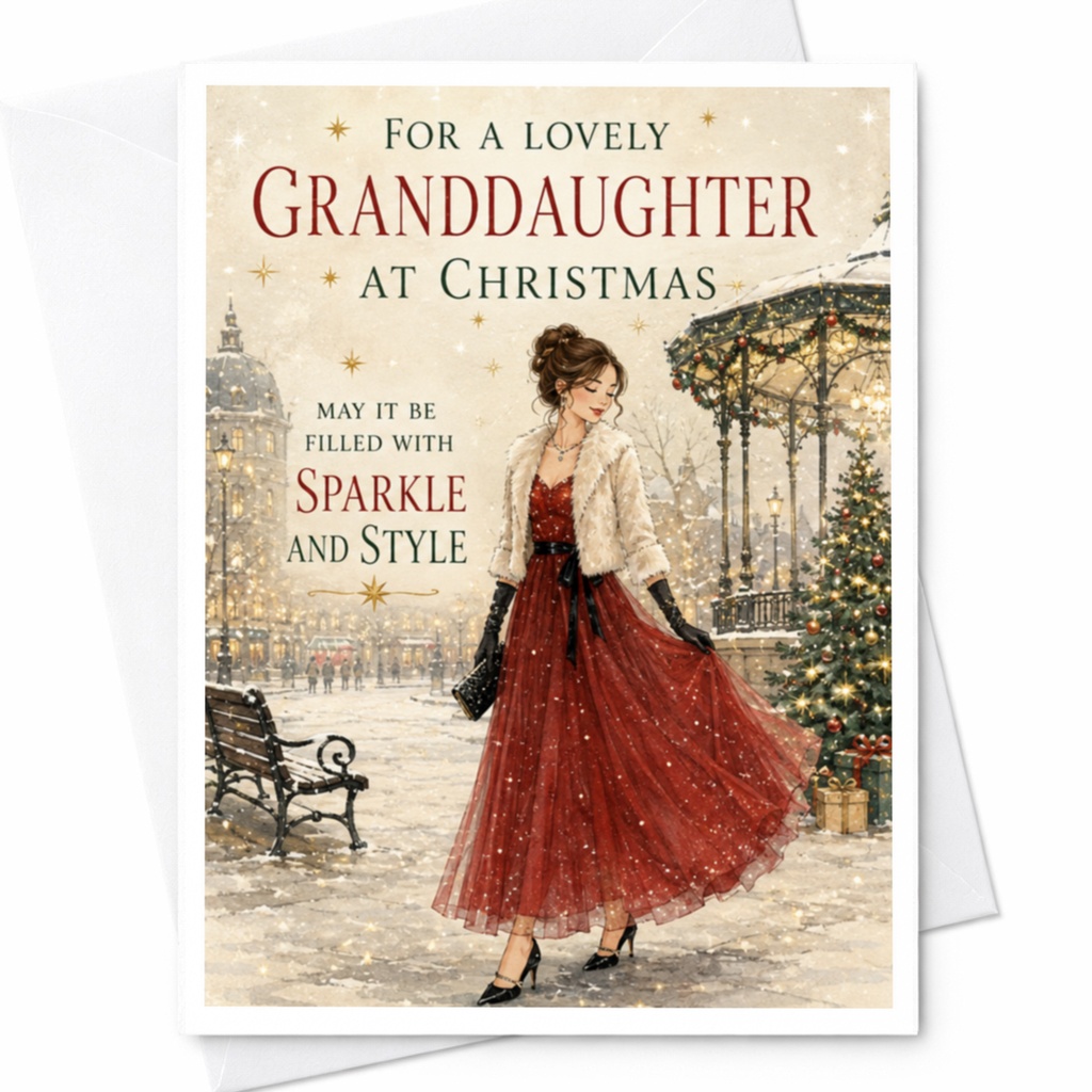 For A Lovely Granddaughter At Christmas Sparkle And Style Christmas Card From Grandparents Festive Holiday Card C4573