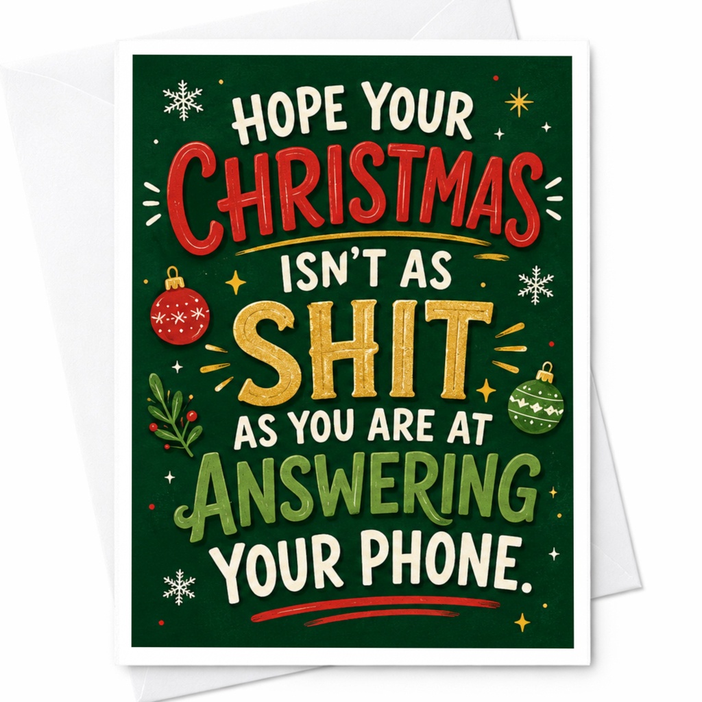 Hope Your Christmas Isn't As Shit As You Are At Answering Your Phone Funny Christmas Card Holiday Greeting For Friend C4576