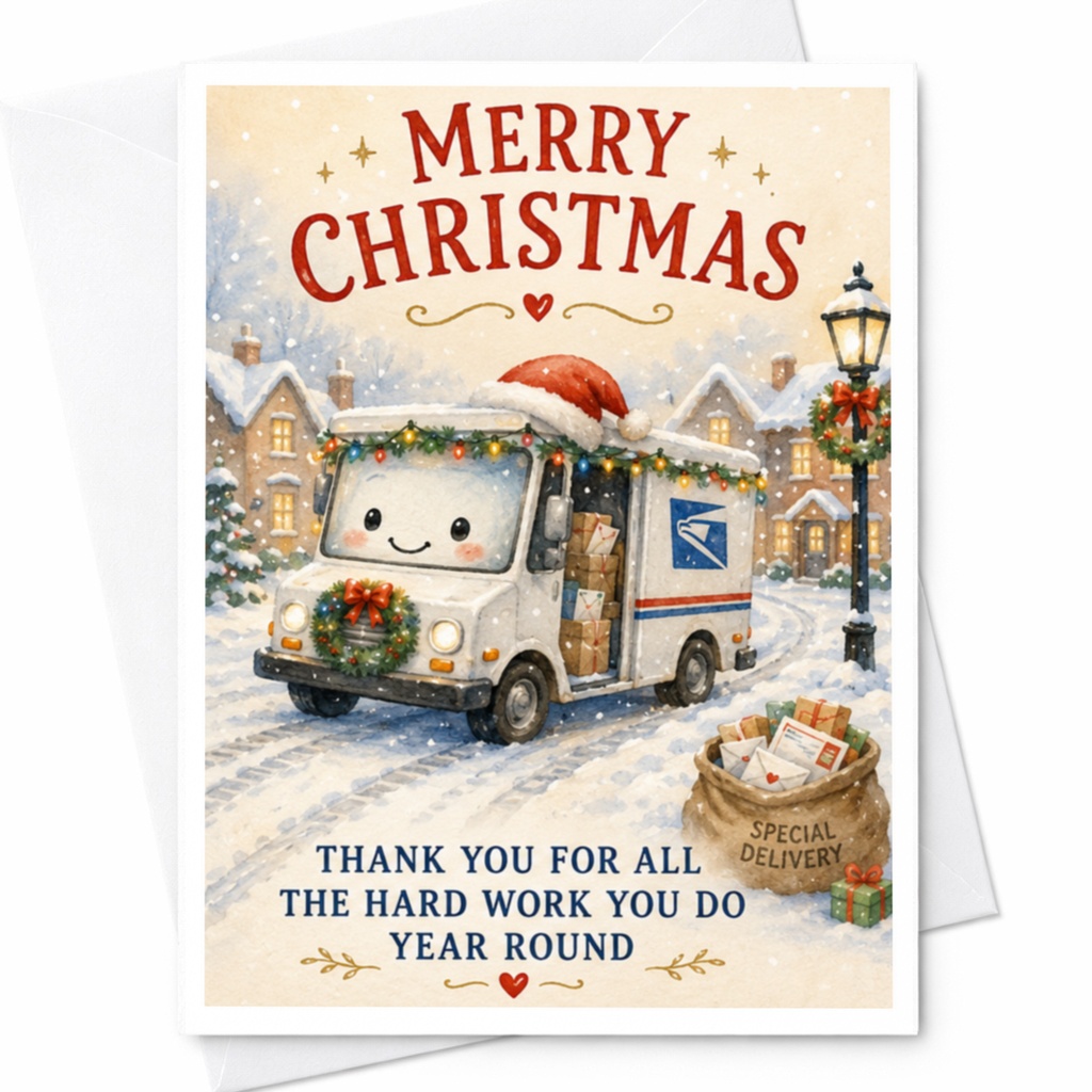 Merry Christmas Thank You For All The Hard Work You Do Year Round Cute Mailman Christmas Card Postal Worker Appreciation Holiday G C4583