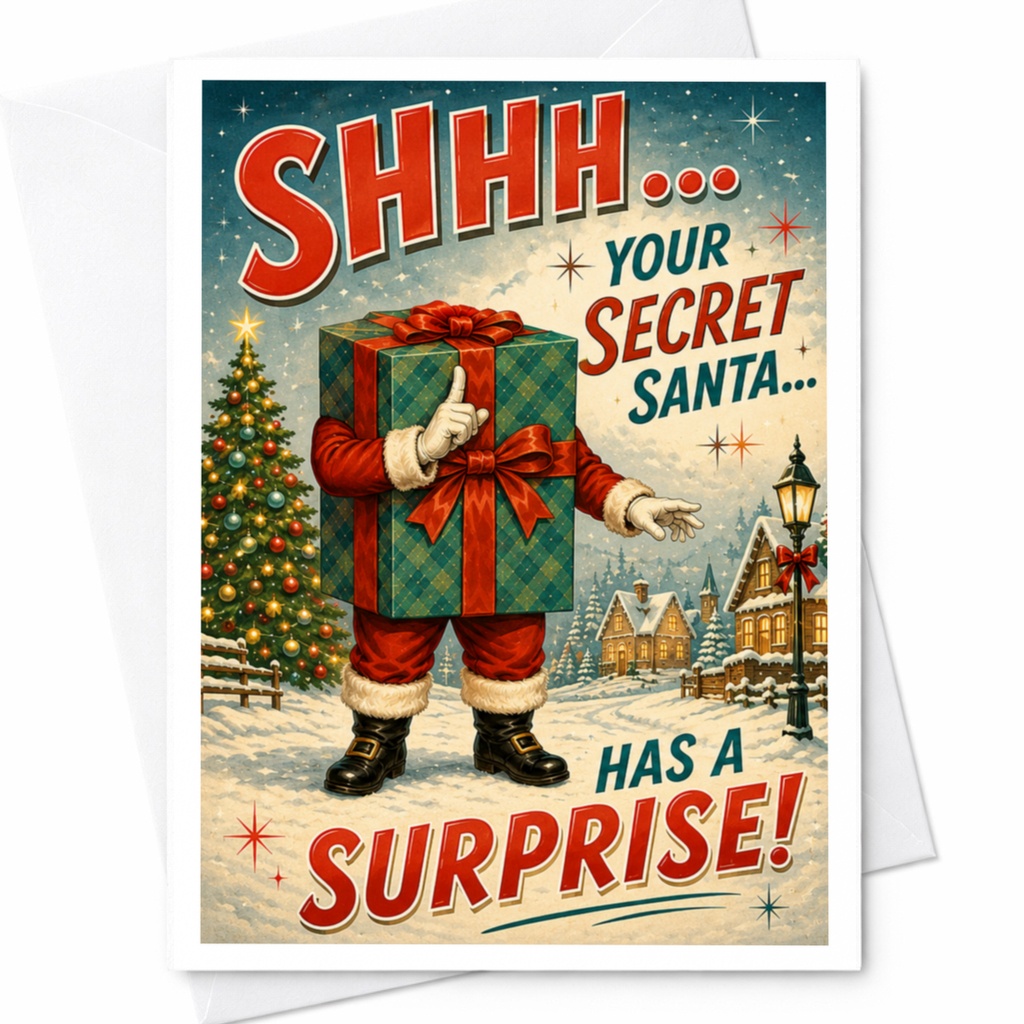 Shhh... Your Secret Santa... Has A Surprise! Funny Christmas Card Secret Santa Holiday Greeting Card For Friends Family C4586