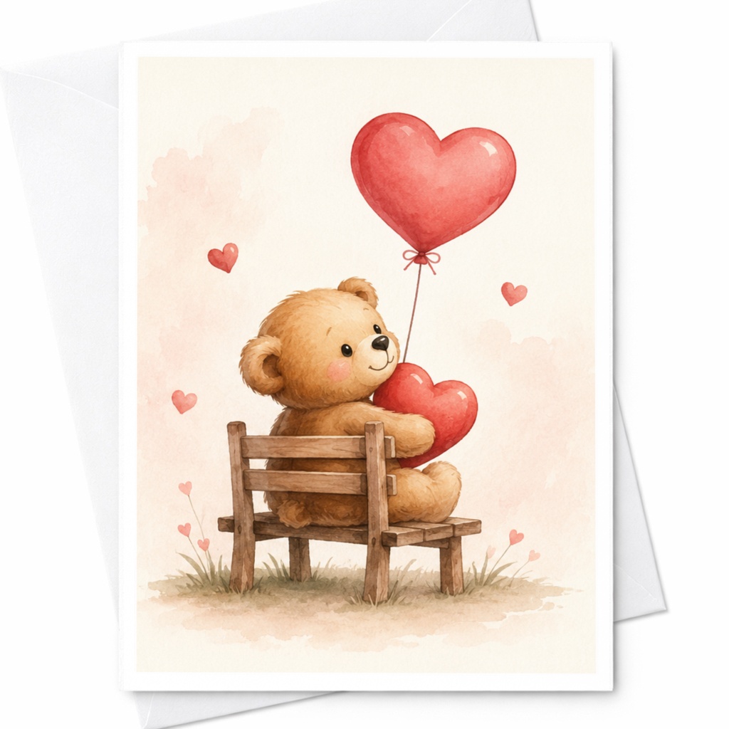 Teddy Bear Heart Balloon Love Card Cute Romantic Greeting Card For Her Anniversary Card Sweet Valentine Card C4571