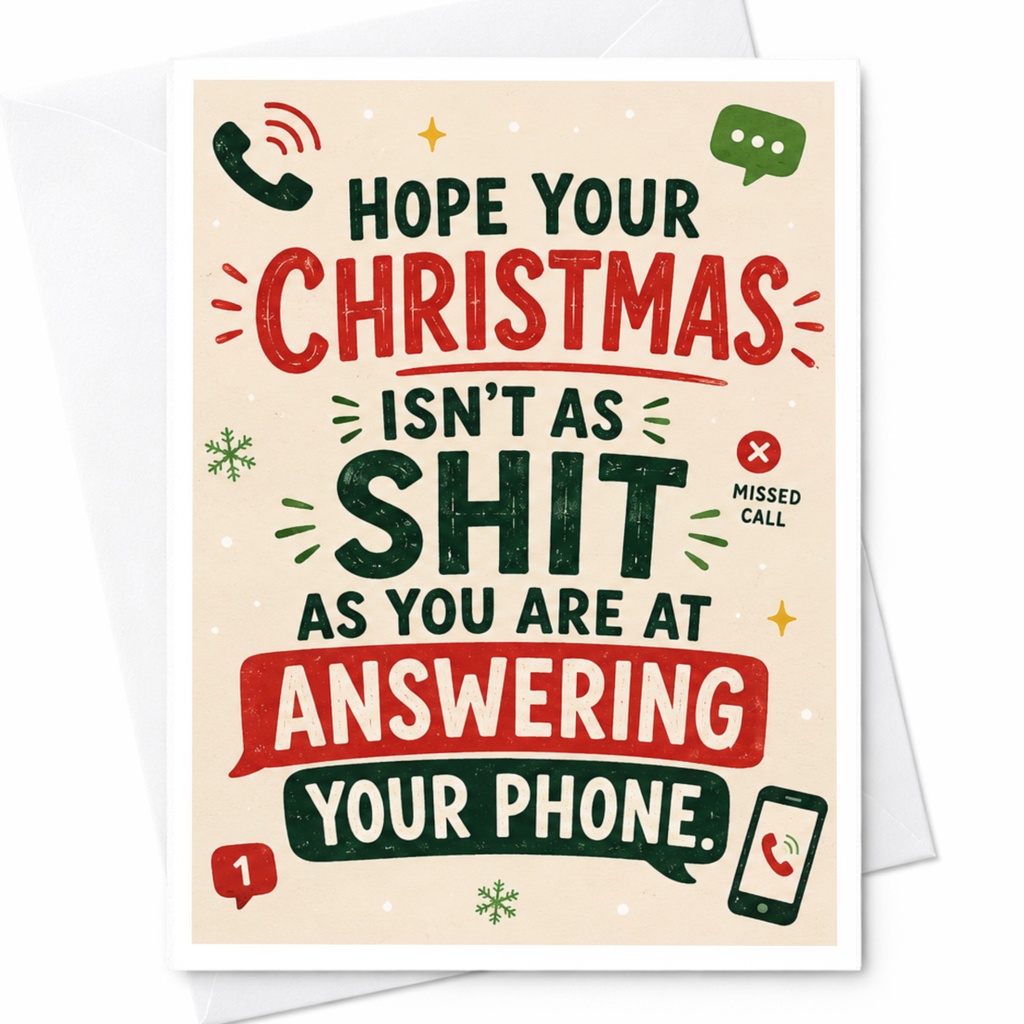 Hope Your Christmas Isn't As Shit As You Are At Answering Your Phone Funny Christmas Card Holiday Greeting For Friend C4577