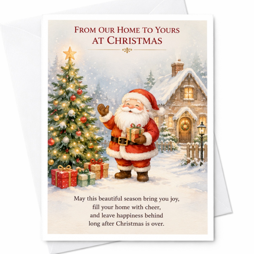From Our Home To Yours At Christmas Santa Christmas Card Holiday Greeting Card For Friends Family Cute Festive C4580