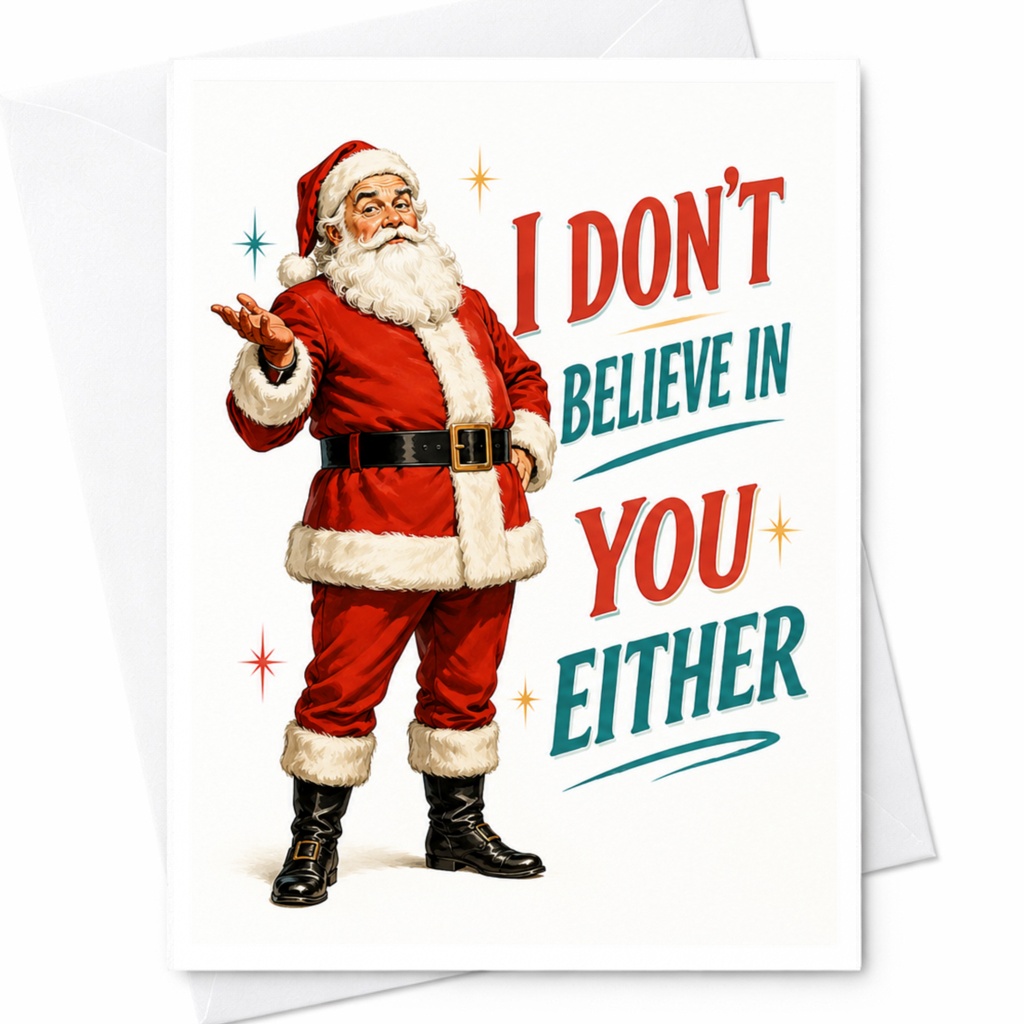 I Don't Believe In You Either Funny Christmas Card Retro Santa Holiday Greeting Card Xmas Card For Teenager C4600