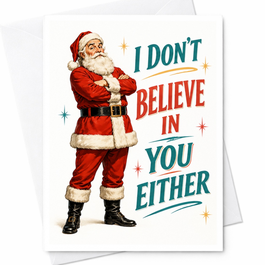 I Don't Believe In You Either Funny Christmas Card Retro Santa Holiday Greeting Card Xmas Card For Teenager C4601