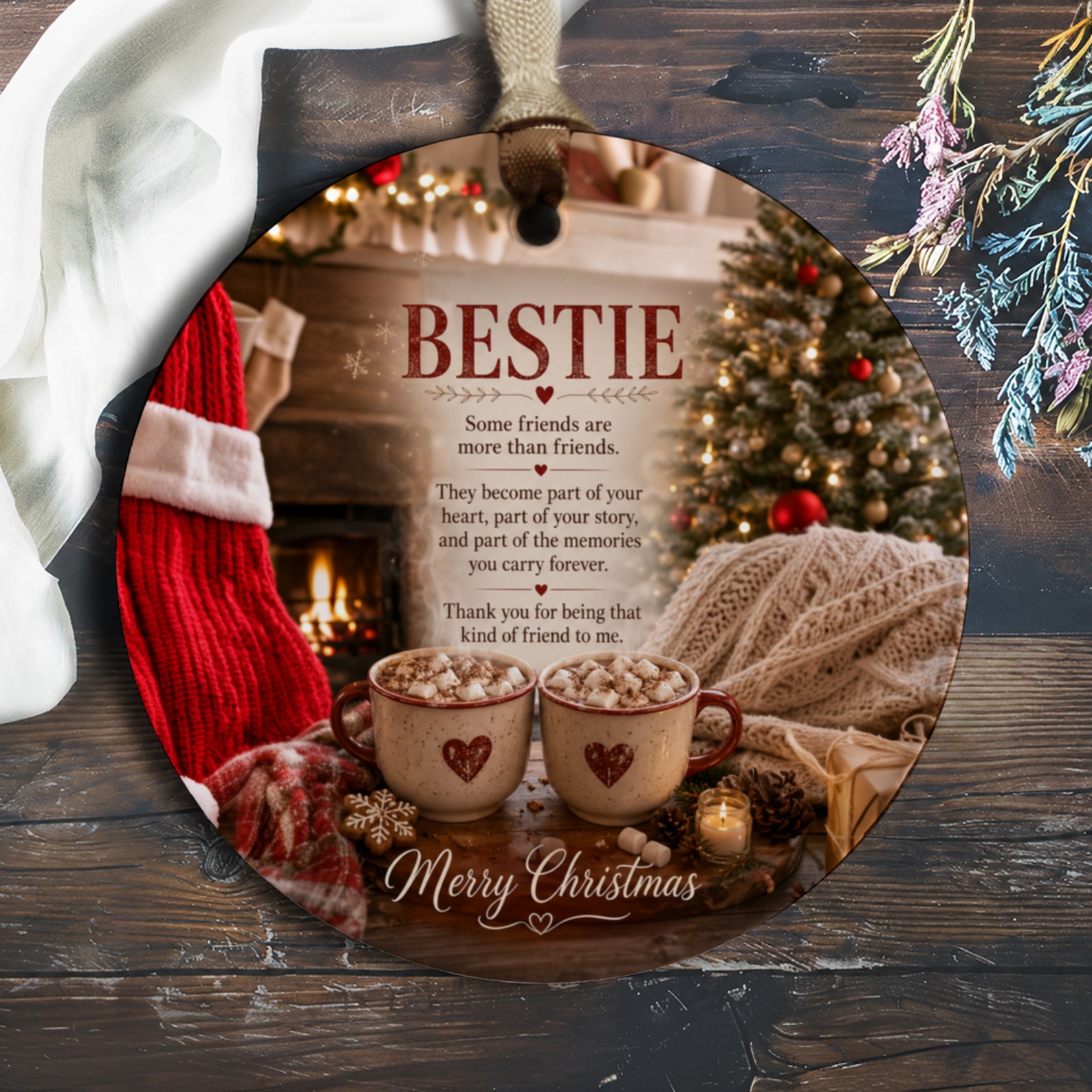 Bestie Merry Christmas Ornament Cozy Holiday Decor For Friend Heartwarming Gift Keepsake Tree Decoration O560