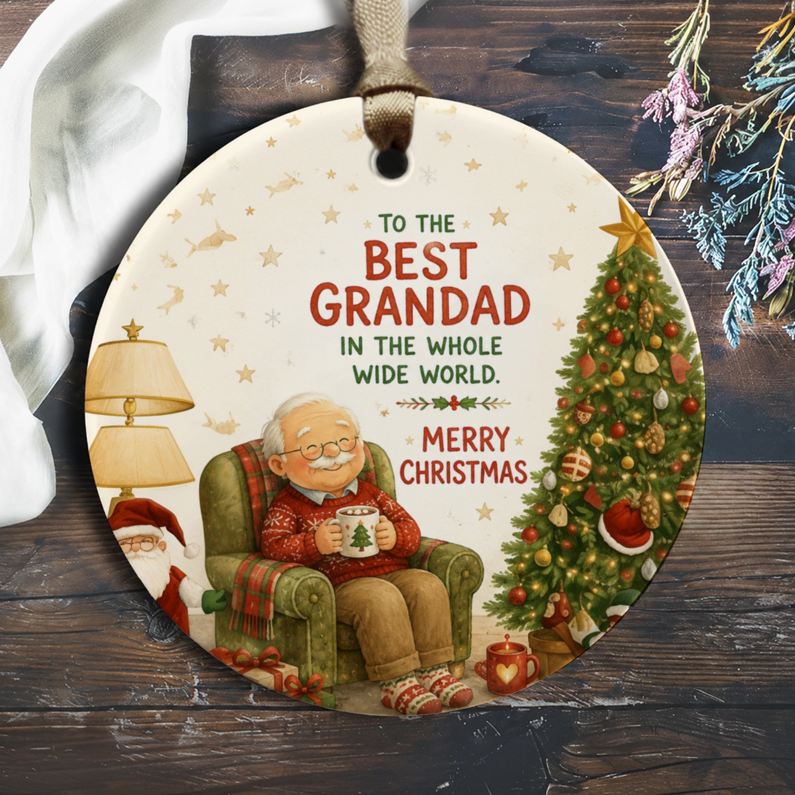 To The Best Grandad In The Whole Wide World. Merry Christmas Ornament Holiday Decor Gift For Grandpa Festive Tree Decoration O562