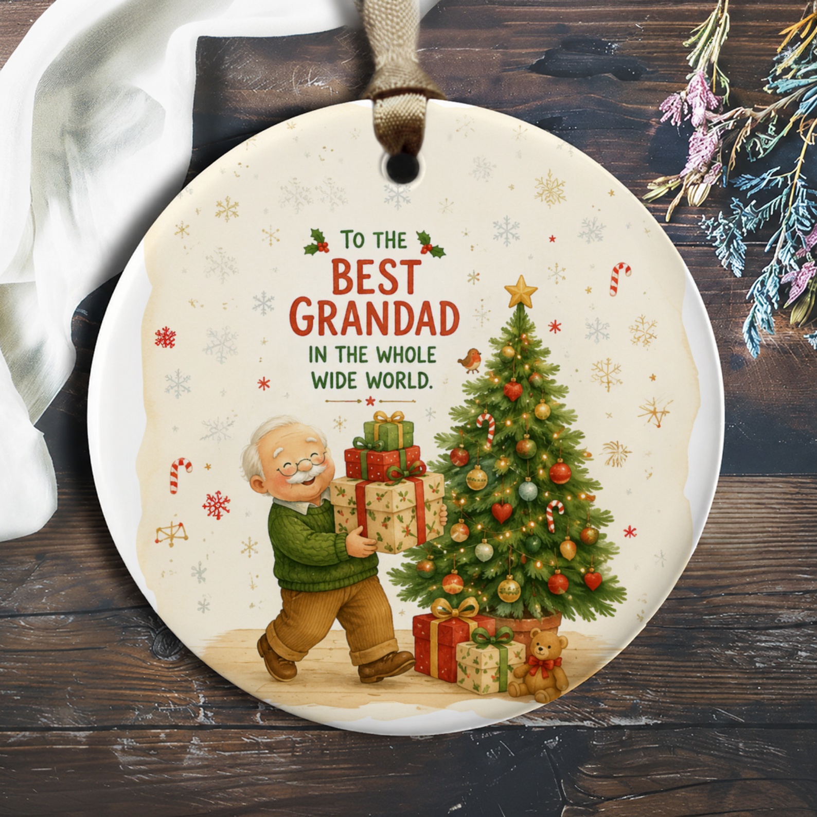 To The Best Grandad In The Whole Wide World Christmas Ornament Grandfather Gift Holiday Decor Cute Tree O563