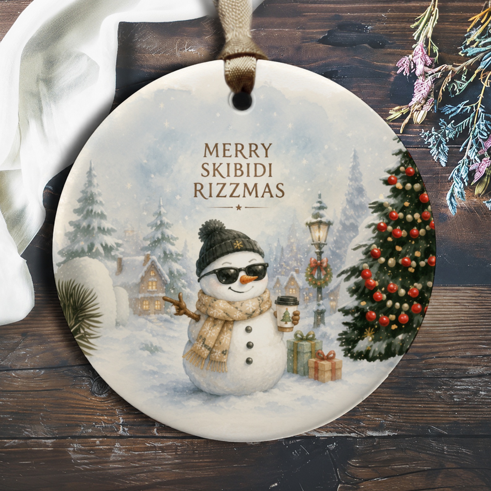 Merry Skibidi Rizzmas Christmas Ornament Snowman With Sunglasses Winter Holiday Decor Festive Tree Decoration Gift O571