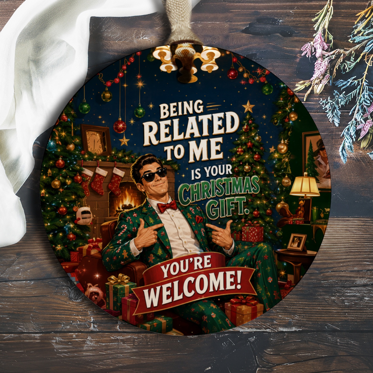 Being Related To Me Is Your Christmas Gift. You're Welcome! Funny Christmas Ornament Holiday Decor Festive Gift Idea O573
