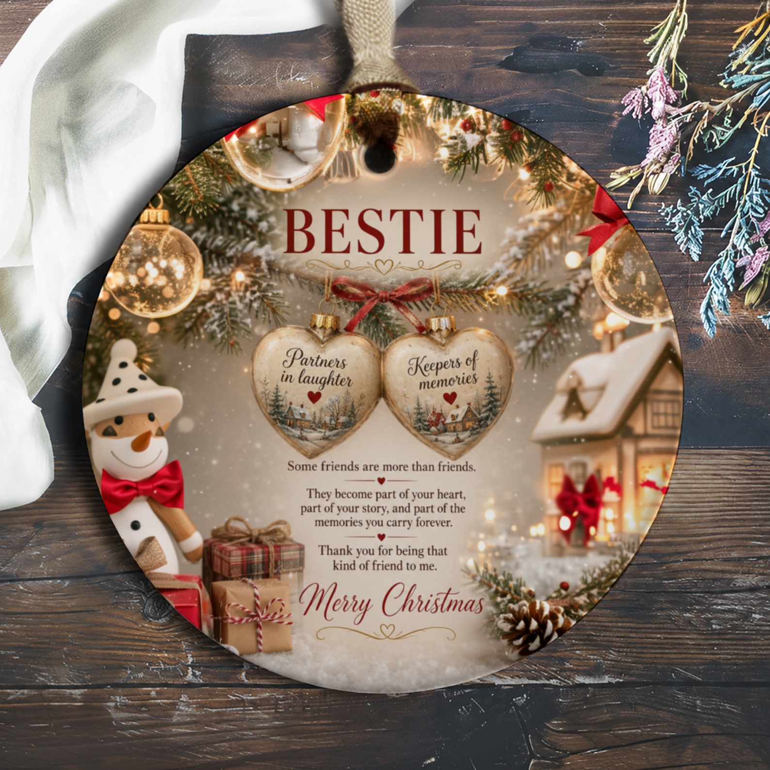 Bestie Partners In Laughter Keepers Of Memories Christmas Ornament Heart Decoration Gift For Friend Holiday Keepsake O561