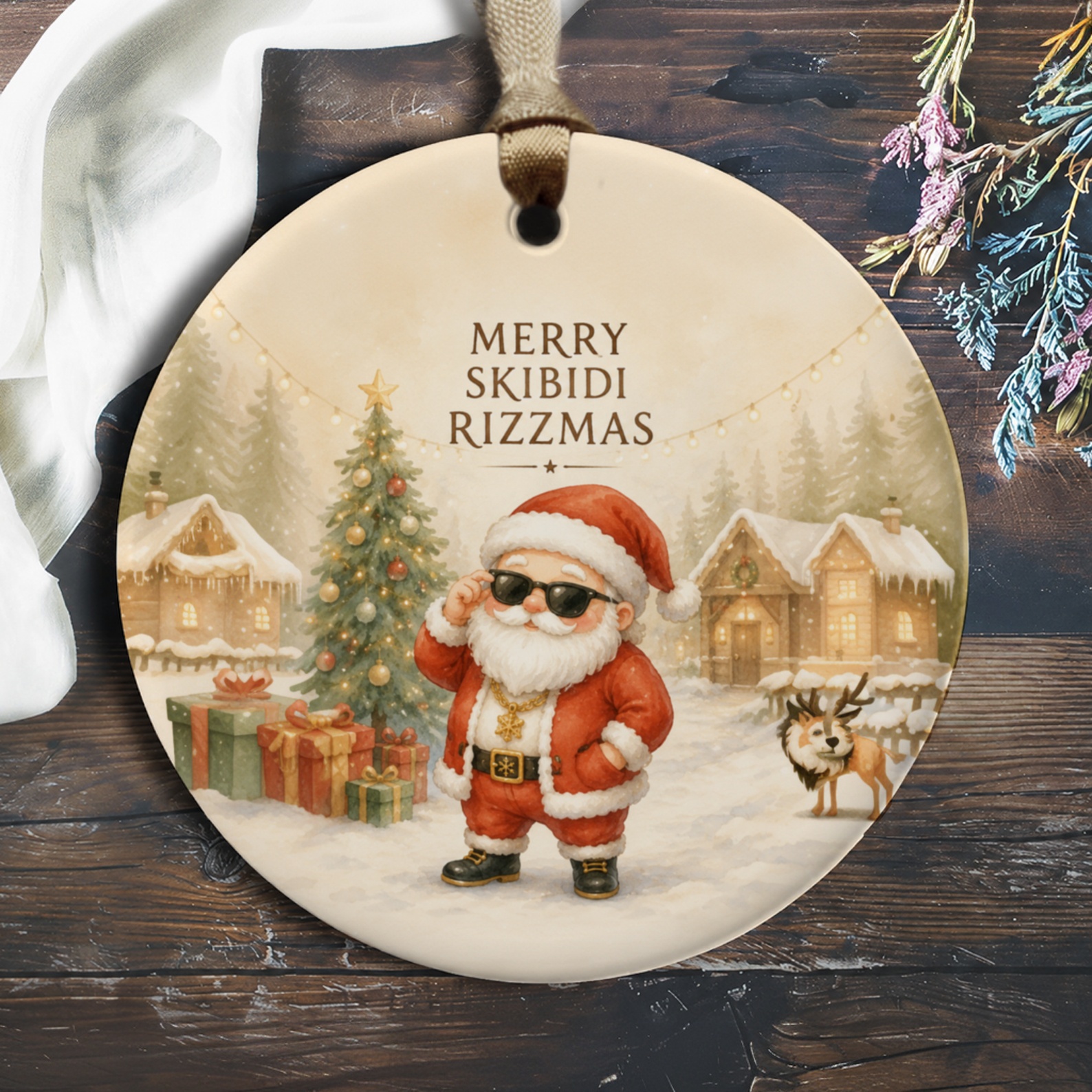 Merry Skibidi Rizzmas Christmas Ornament Santa With Sunglasses Holiday Decor Festive Tree Decoration Cute Winter Scene O570