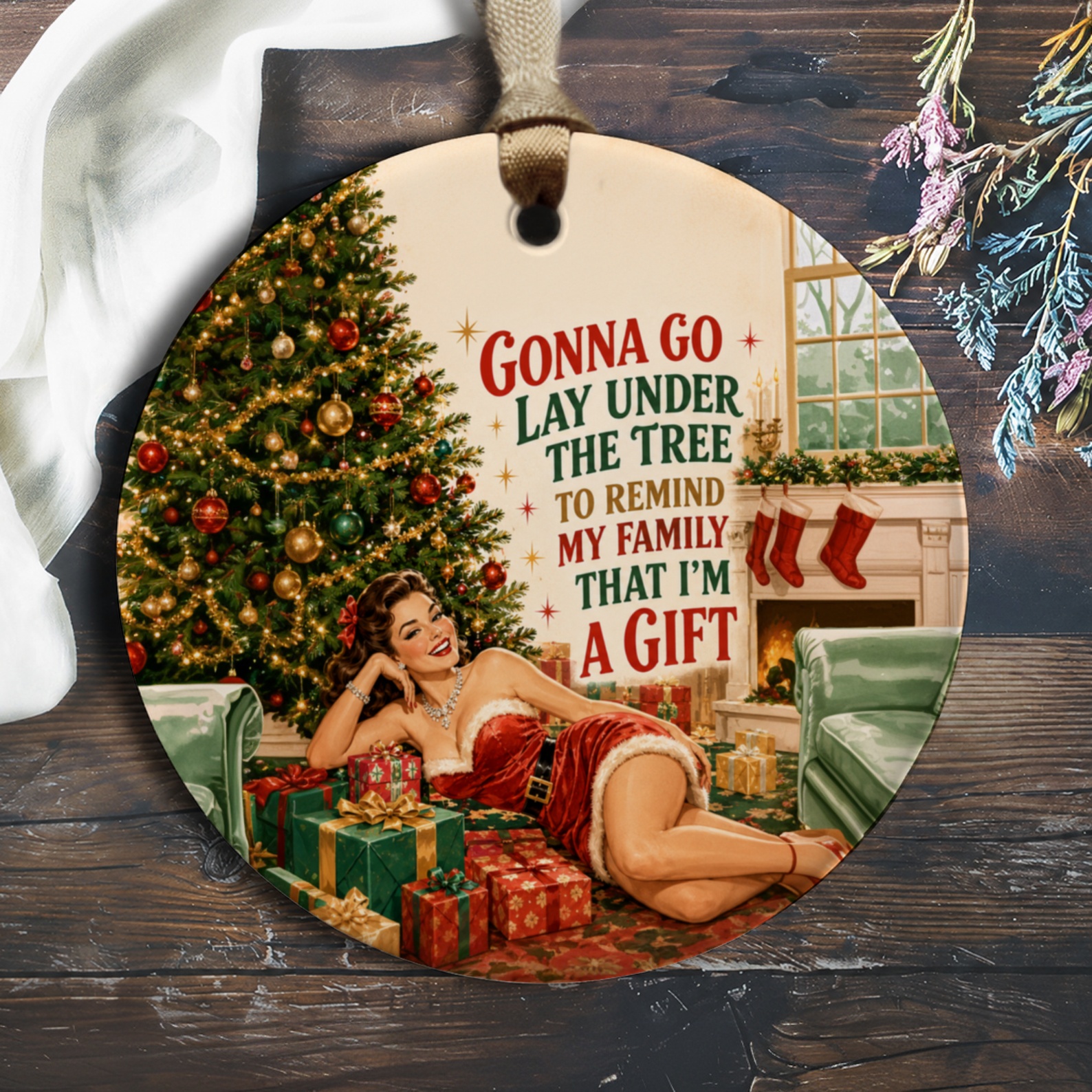 Gonna Go Lay Under The Tree Christmas Ornament Retro Holiday Decor Funny Gift Idea Festive Home Decoration Vintage Style O572