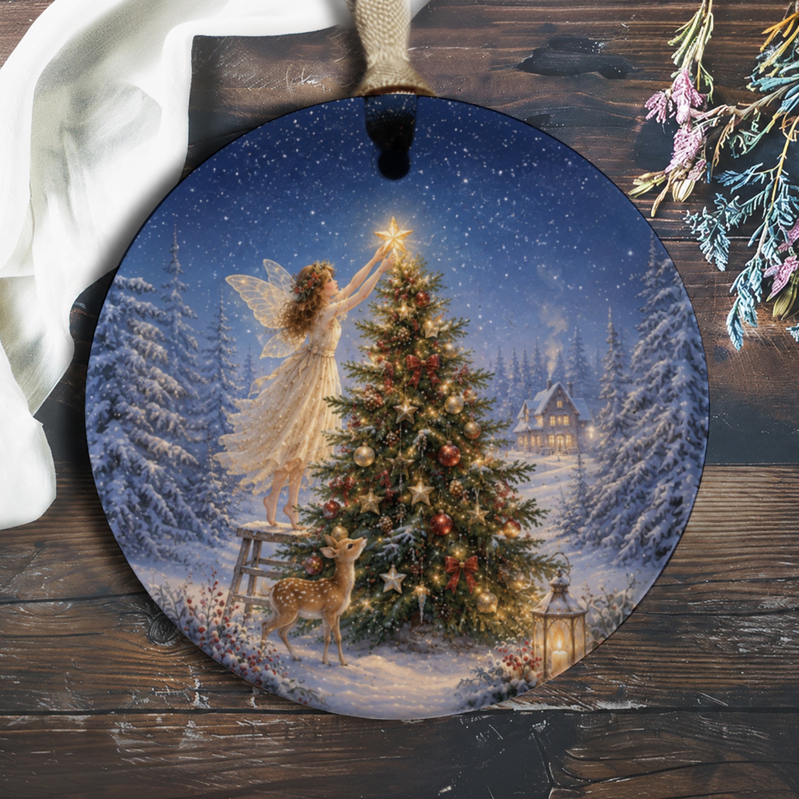 Fairy Decorating Christmas Tree Ornament Winter Wonderland Scene Holiday Decor Magical Christmas Ornament For Tree O578