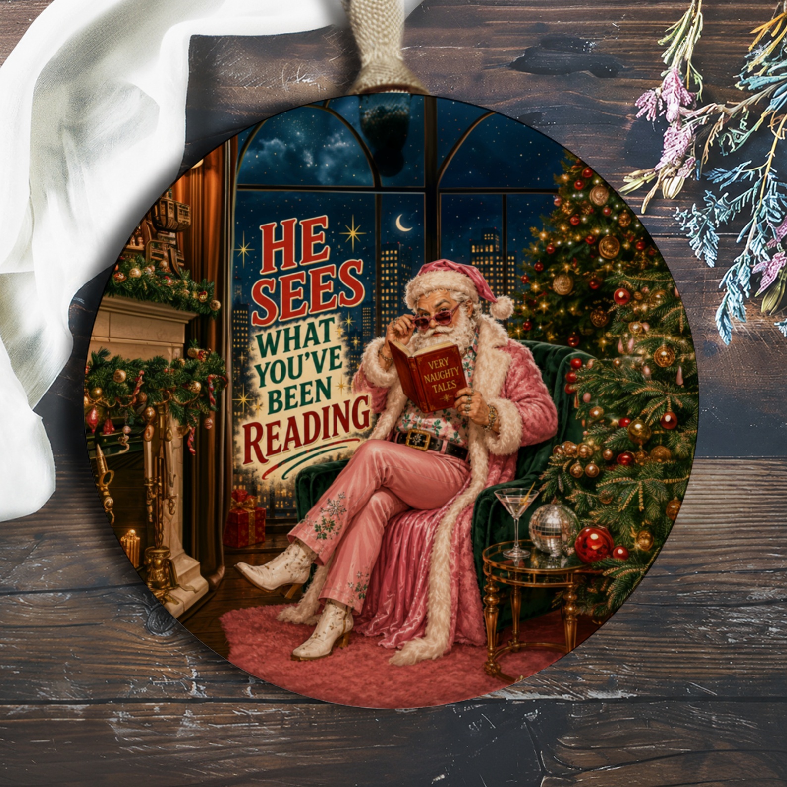 He Sees What You've Been Reading Funny Christmas Ornament Santa With Book Holiday Decor Festive Tree Decoration O586