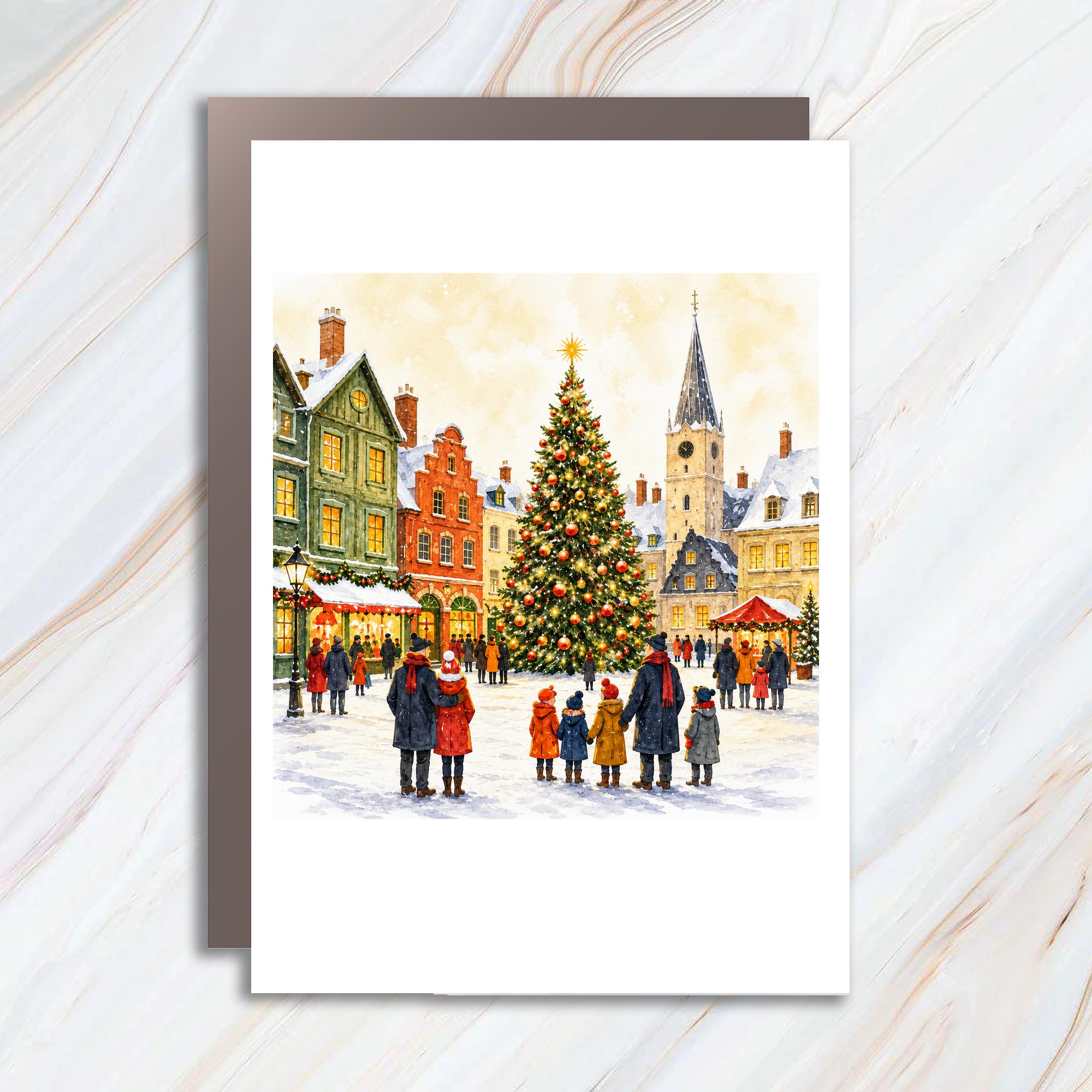 Christmas Market Scene Greeting Card Festive Holiday Card Winter Wonderland Family Christmas Card For Friends Seasonal Art C1012