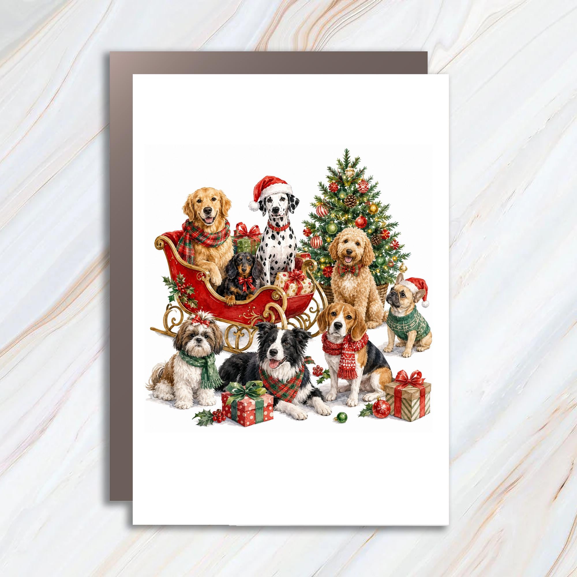 Dogs Christmas Card Cute Holiday Greeting Card Festive Dog Lover Card With Santa Hats And Gifts For Pet Lovers C1013