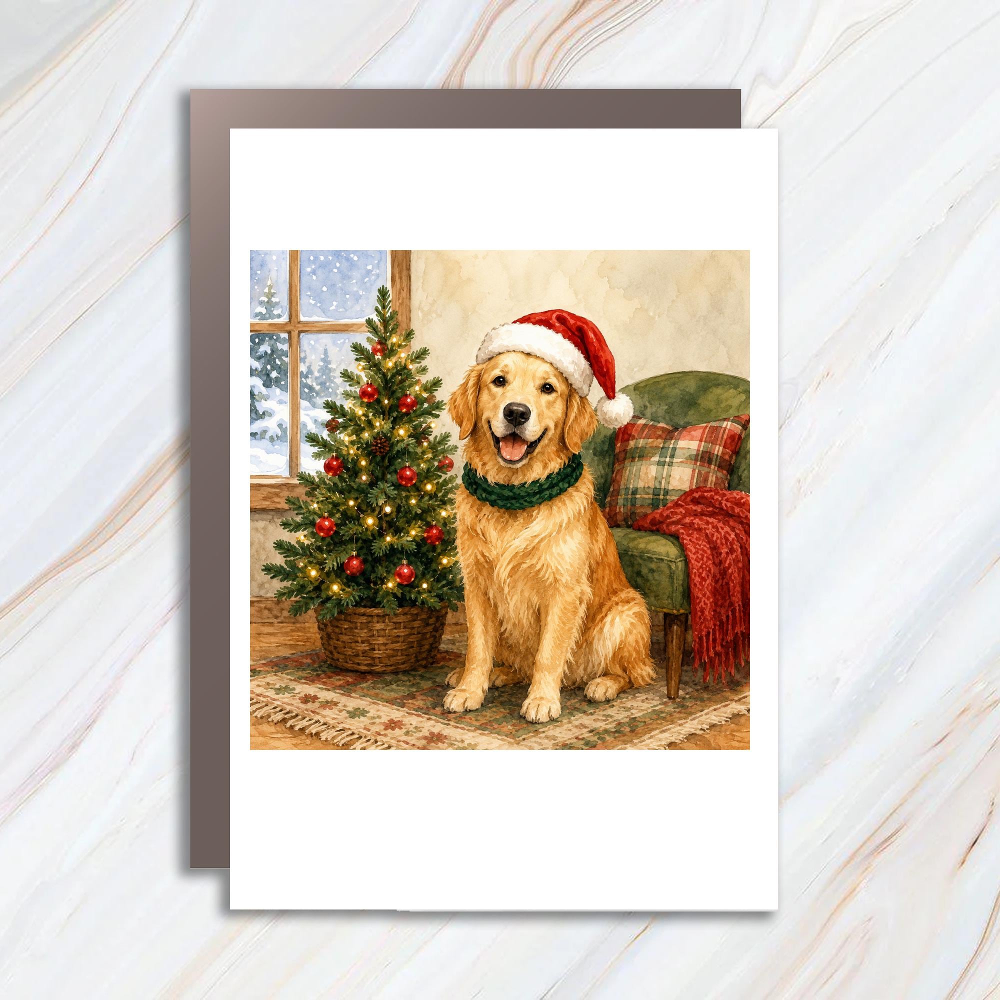 Golden Retriever Christmas Card Cute Dog Holiday Greeting Card For Dog Lover Festive Pet Card Winter Scene Animal Lover C1015