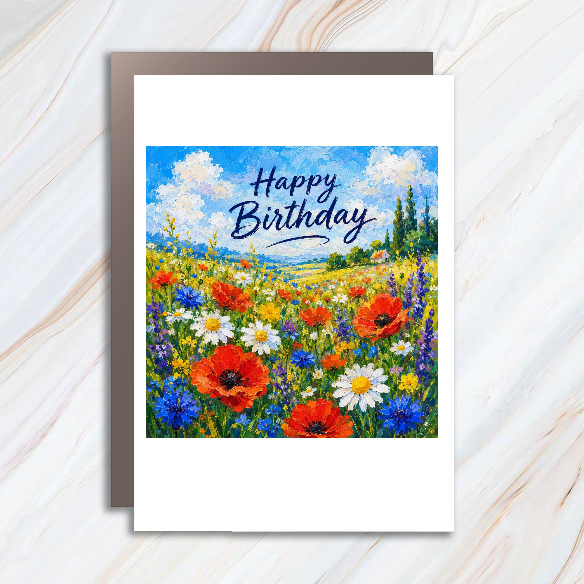 Happy Birthday Floral Meadow Card Colorful Wildflower Birthday Card For Her Nature Lover Artistic Greeting Card C1023