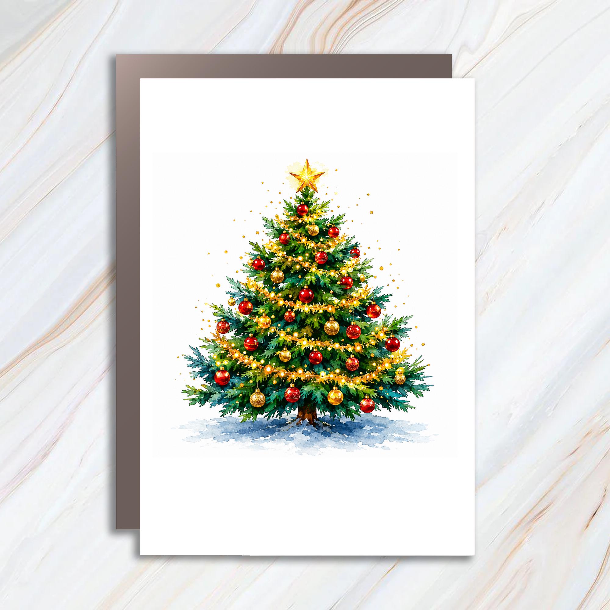 Christmas Tree Greeting Card Festive Holiday Card For Family Watercolor Christmas Card With Ornaments Seasonal Art Card C1014