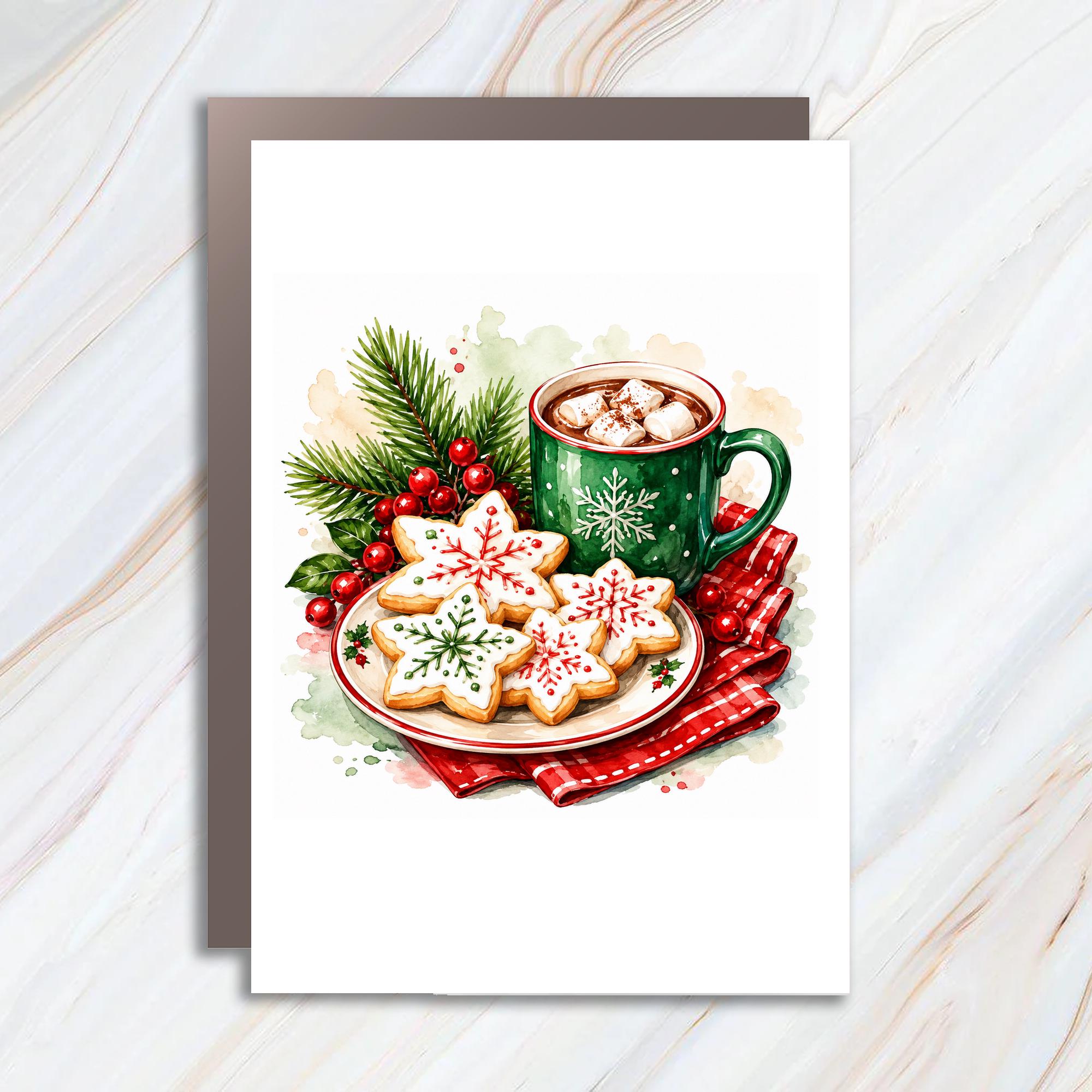 Christmas Cookies And Hot Cocoa Card Holiday Greeting Card Festive Winter Scene For Friend Family Cute Seasonal Card C1016