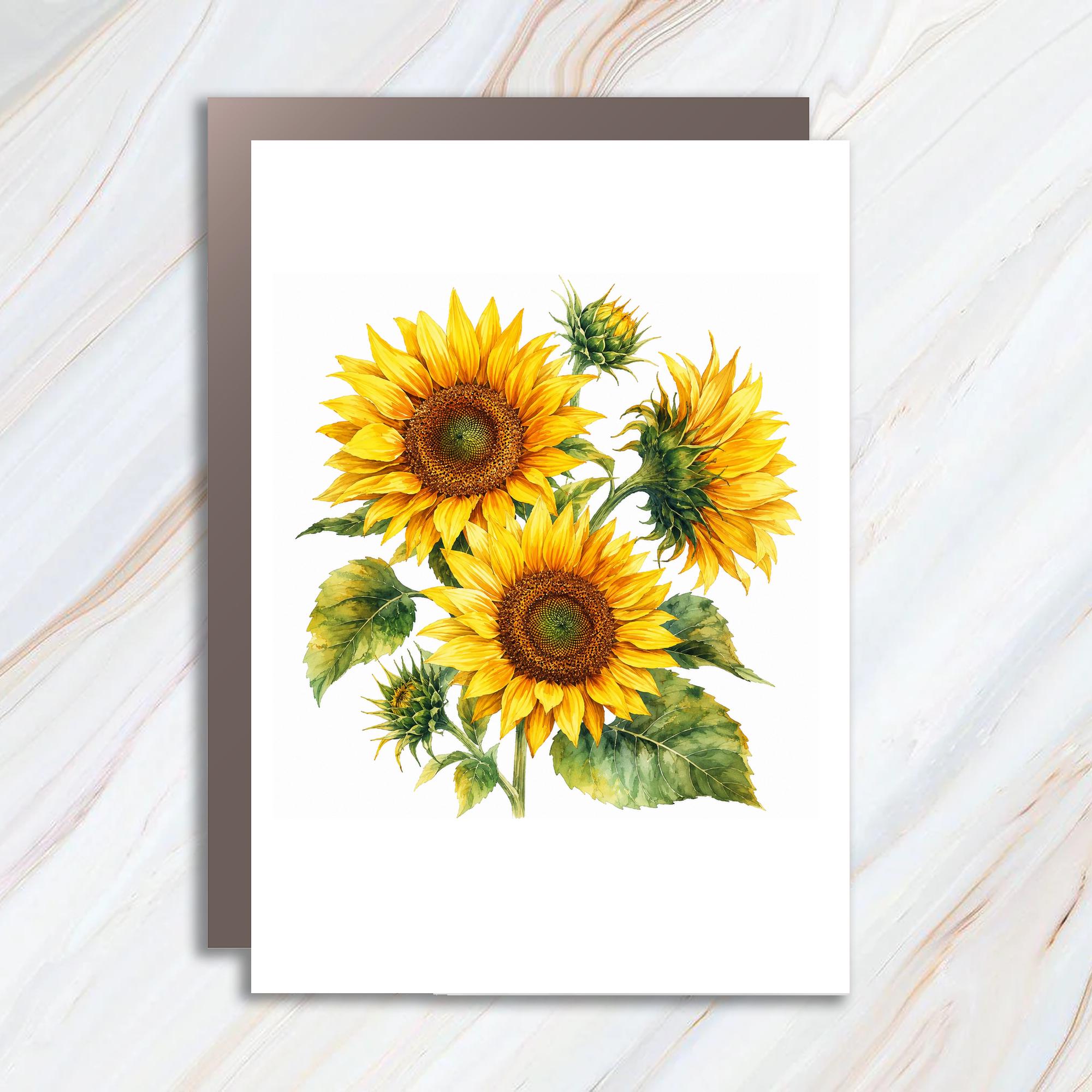 Sunflower Illustration Blank Greeting Card Botanical Note Card For Her Floral Art Everyday Card Nature Lover Gift C1028