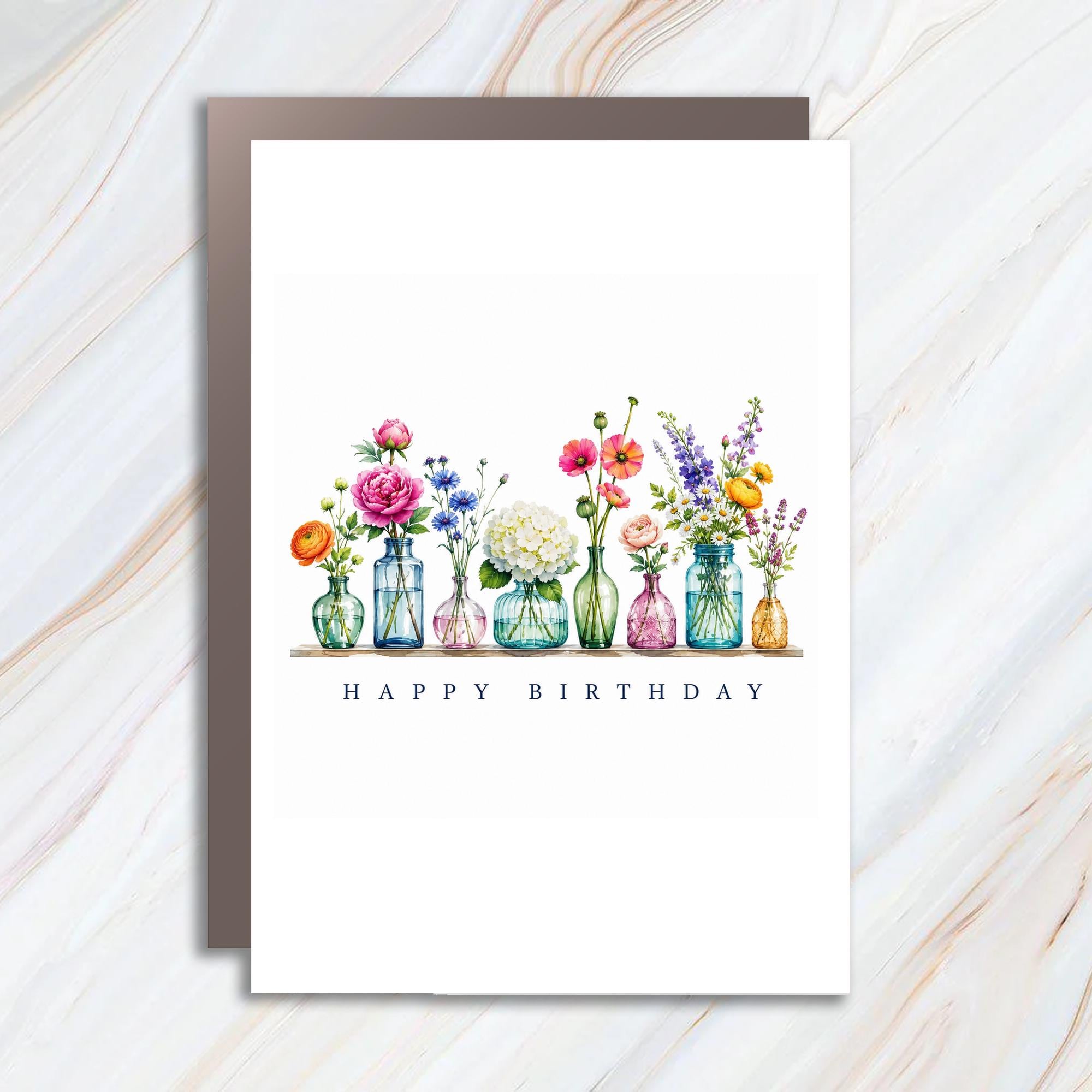 Happy Birthday Colorful Floral Vases Birthday Card For Her Botanical Greeting Card Watercolor Flowers Art C1029