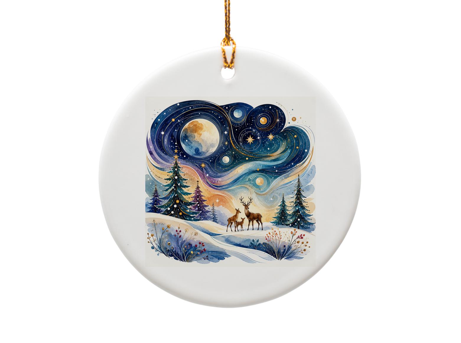 Winter Night Deer Ornament Christmas Decor Woodland Scene Holiday Decoration Starry Sky Art Gift For Nature Lovers O1036