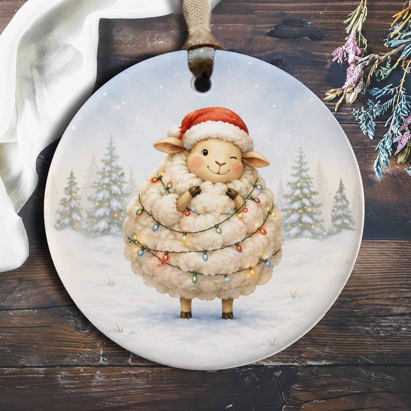 Cute Sheep Christmas Ornament Holiday Decor Adorable Animal Winter Scene Festive Tree Decoration For Kids Family O589
